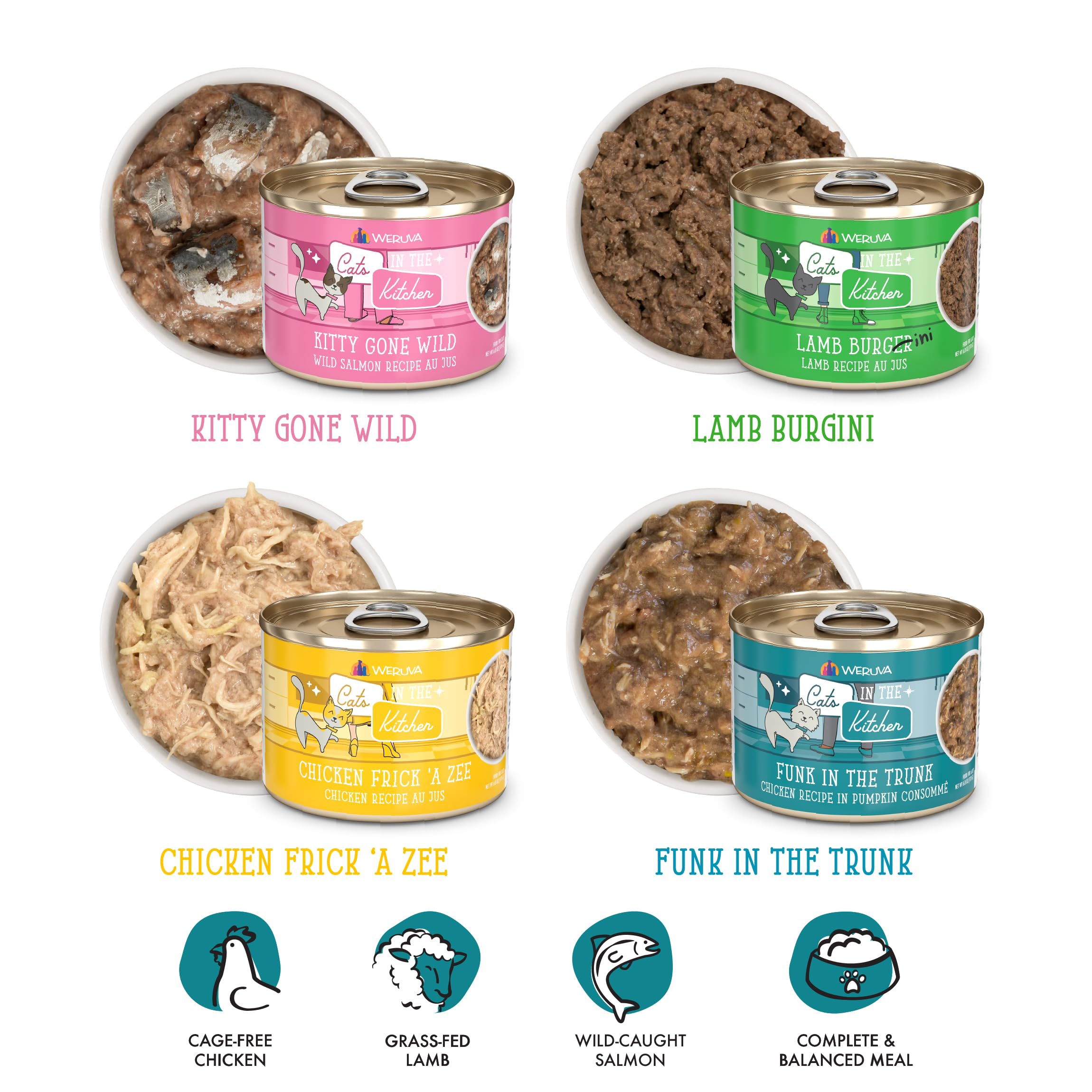 Weruva Kitty Gone Wild 6oz can, protein-forward recipe for cats.