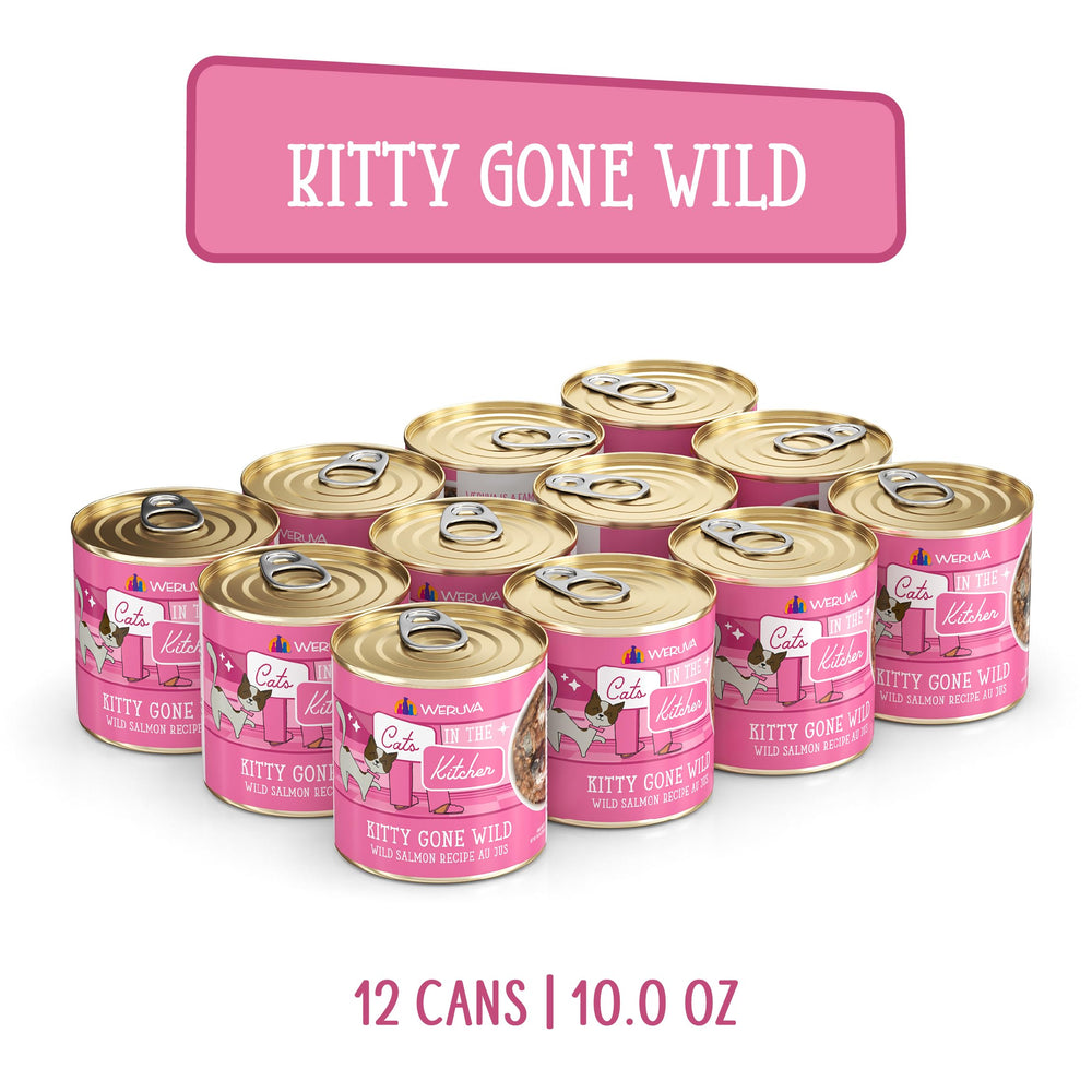 Weruva Kitty Gone Wild pack of 12 cans for convenient daily meals.