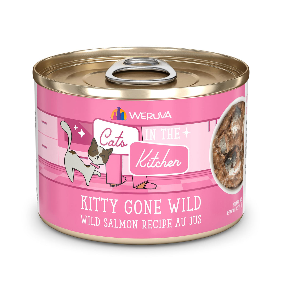 Weruva Kitty Gone Wild Wild Salmon Au Jus can showcases premium seafood protein for cats
