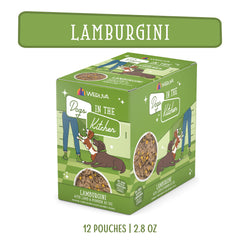 Weruva Lamburgini lamb pumpkin chunks in gravy show grain-free recipe.