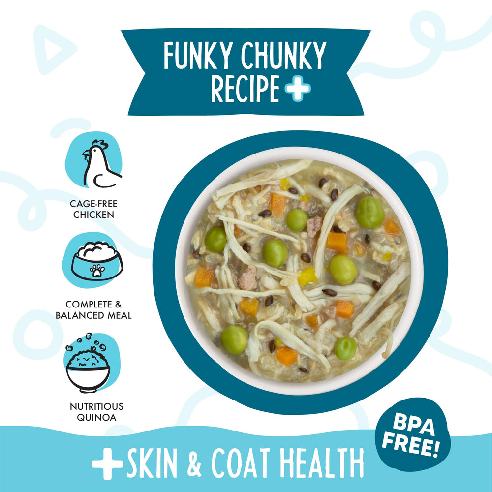 Weruva Meals 'n More Grain-Free Wet Dog Food Cup, grain-free recipe suitable for sensitive stomachs.