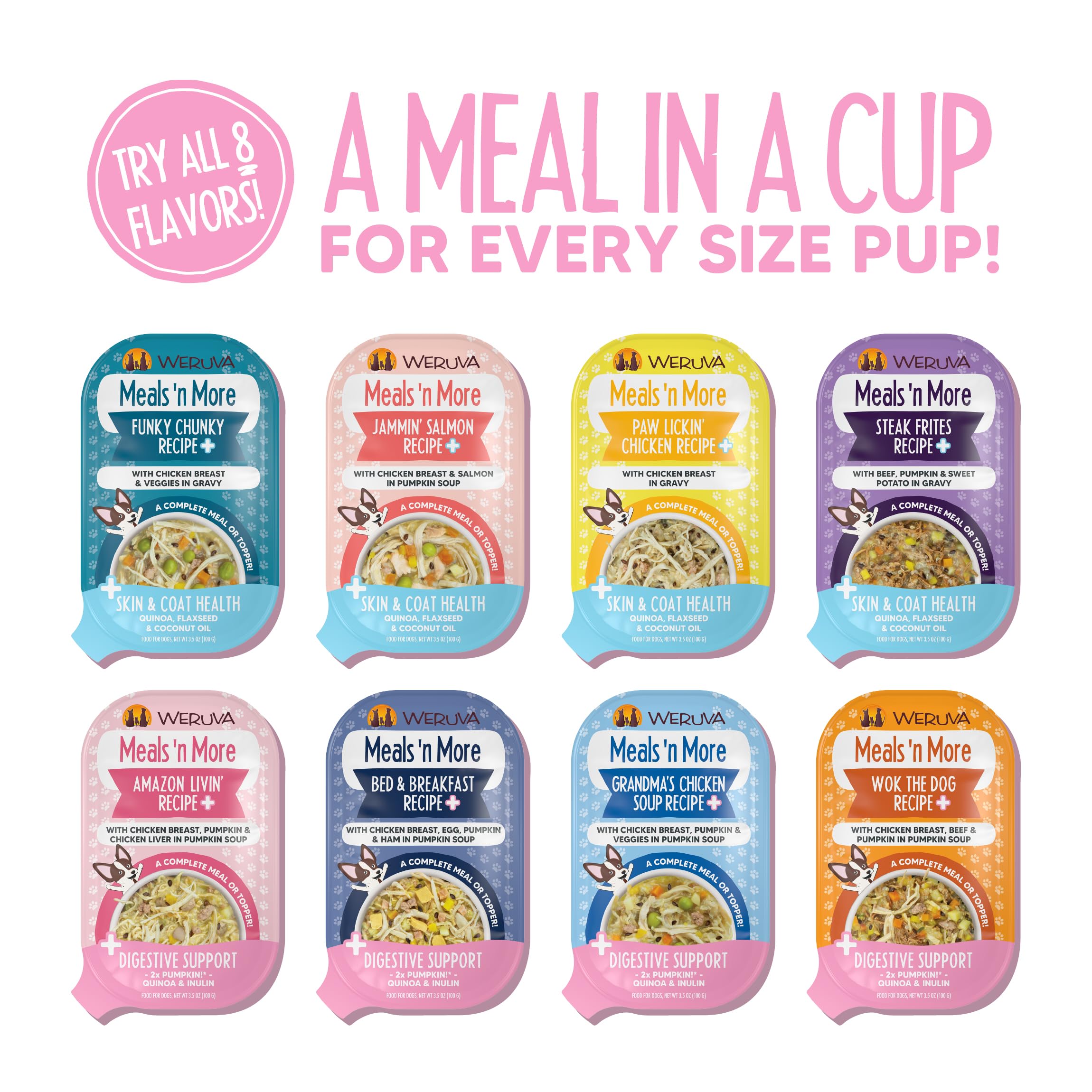 Weruva Meals 'n More liver and pumpkin cup with savory notes for dogs.