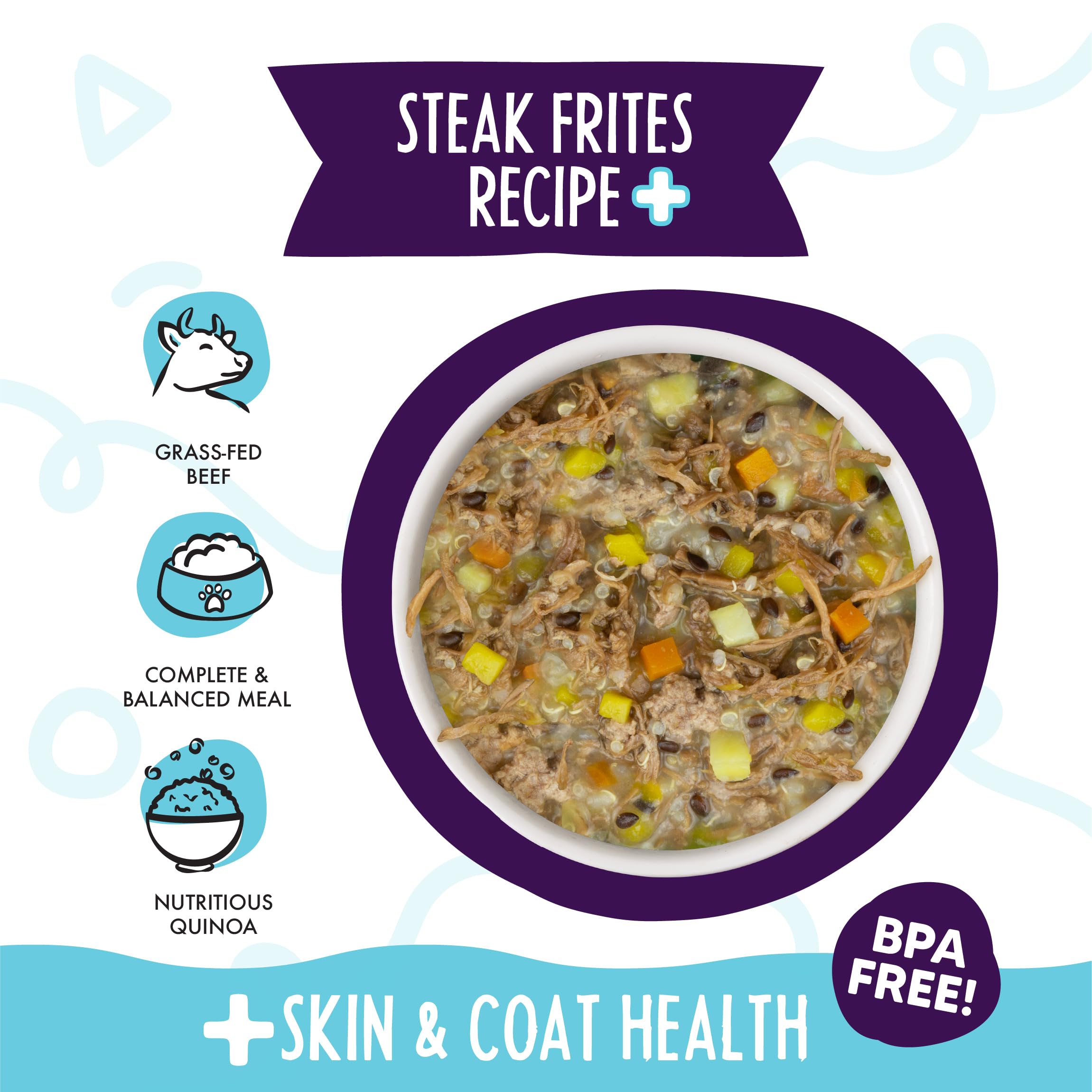 Weruva Meals 'n More pumpkin quinoa flaxseed image highlights balanced nutrients for coat support