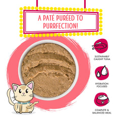 Wild tuna chunks in Weruva Name Dat Tuna pate deliver savory flavor.