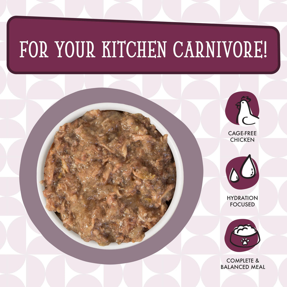 Weruva packaging displays grain-free, gluten-free, carrageenan-free ingredients.