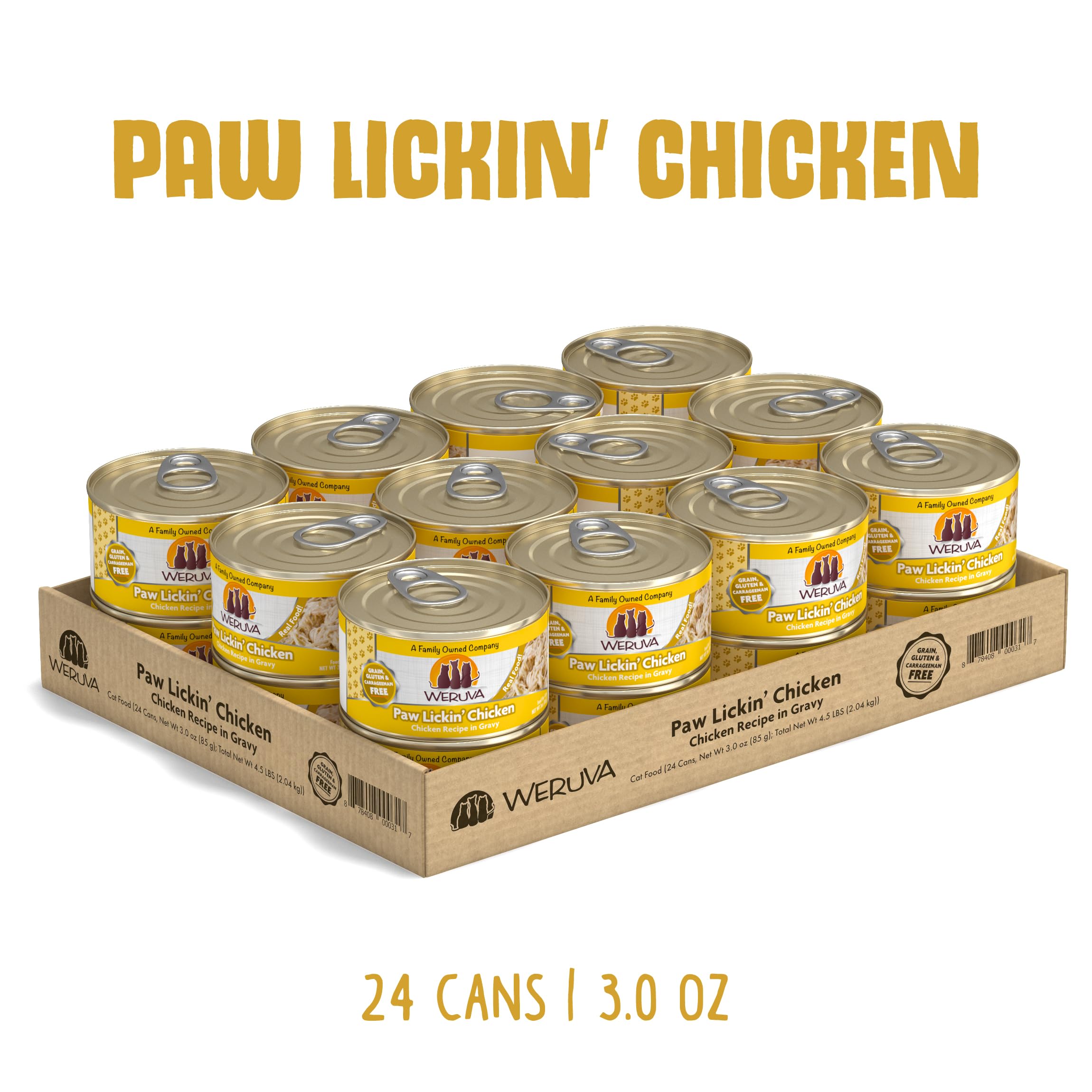 Close-up of Weruva Paw Lickin’ Chicken gravy highlighting savory sauce.