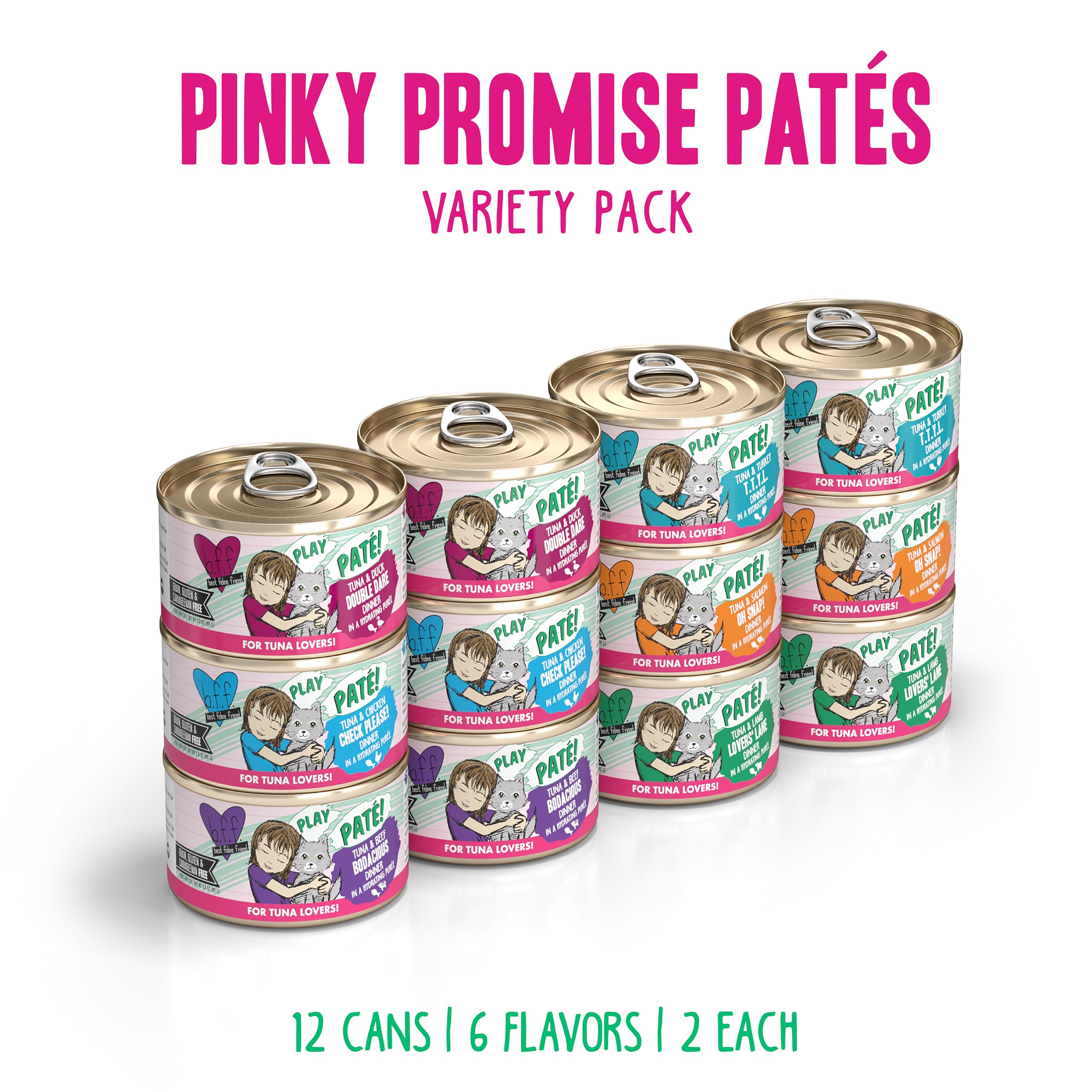 Weruva Pinky Promise Pates six-recipe variety for feline flavor exploration.