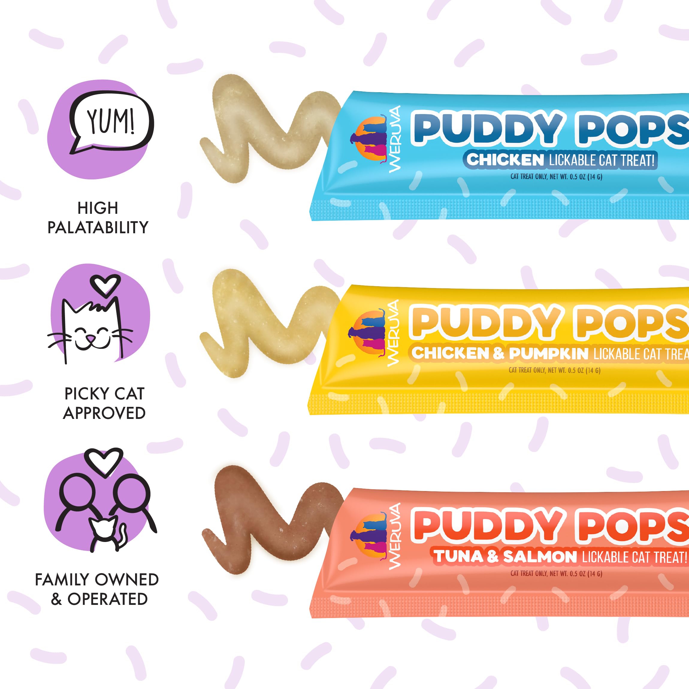 Cat licking a Weruva Puddy Pops tube for a smooth treat