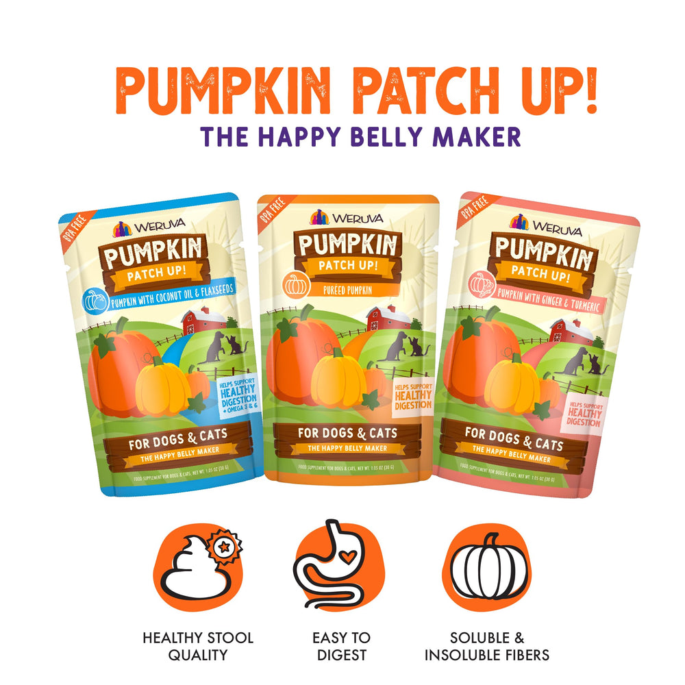 Weruva Pumpkin Patch Up! Coconut Oil & Flaxseeds pouch aids digestive comfort and easy feeding