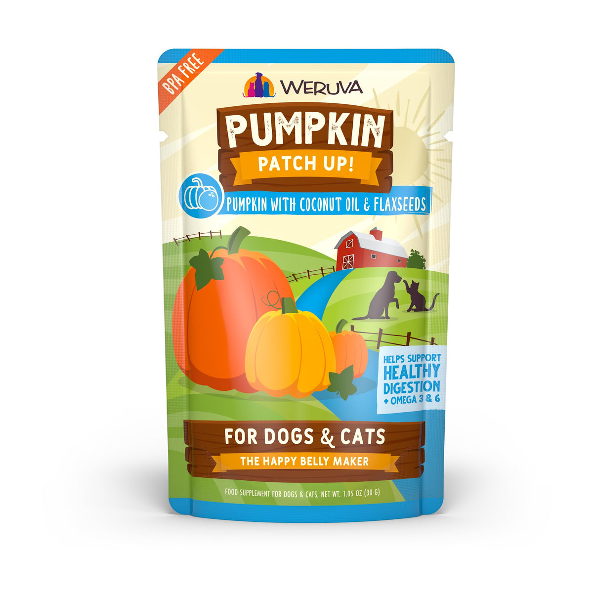 Weruva Pumpkin Patch Up! pouch packaging on shelf for easy meal portions