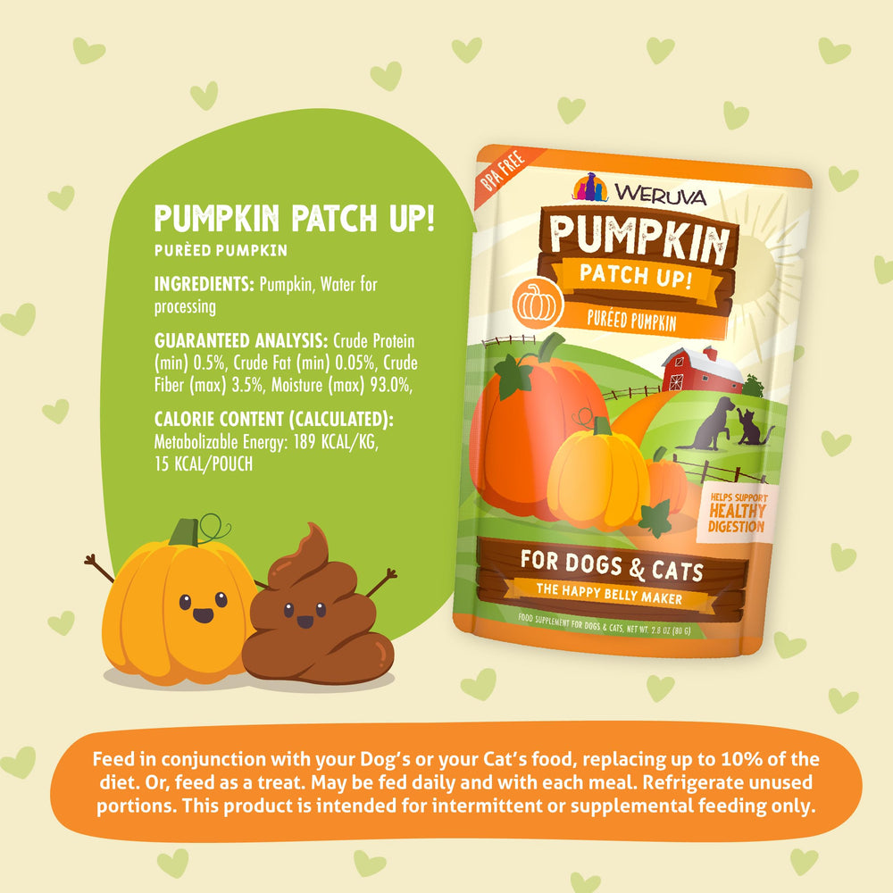 Weruva Pumpkin Patch Up! ingredients label highlights ready-to-use fiber addition for meals.
