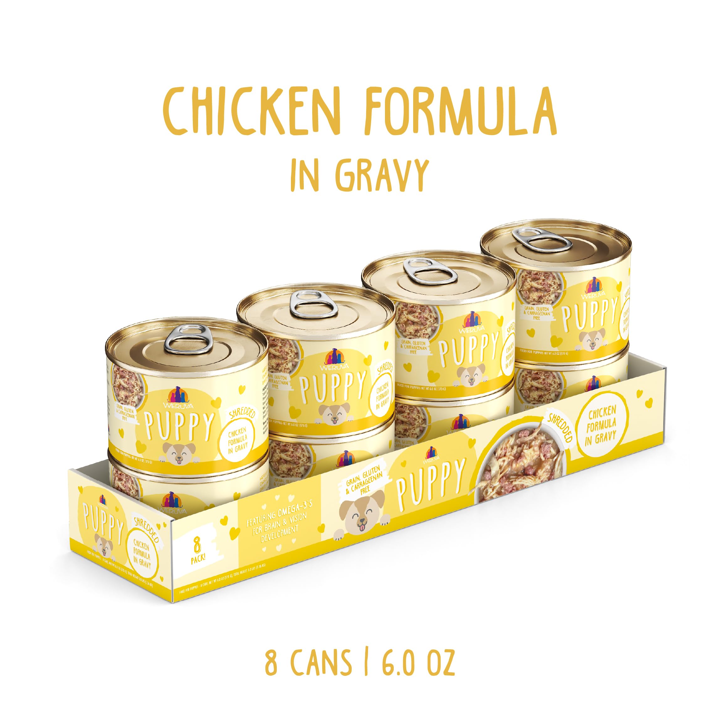 Weruva Puppy Chicken in Gravy can opening reveals gravy-rich, protein-packed meals