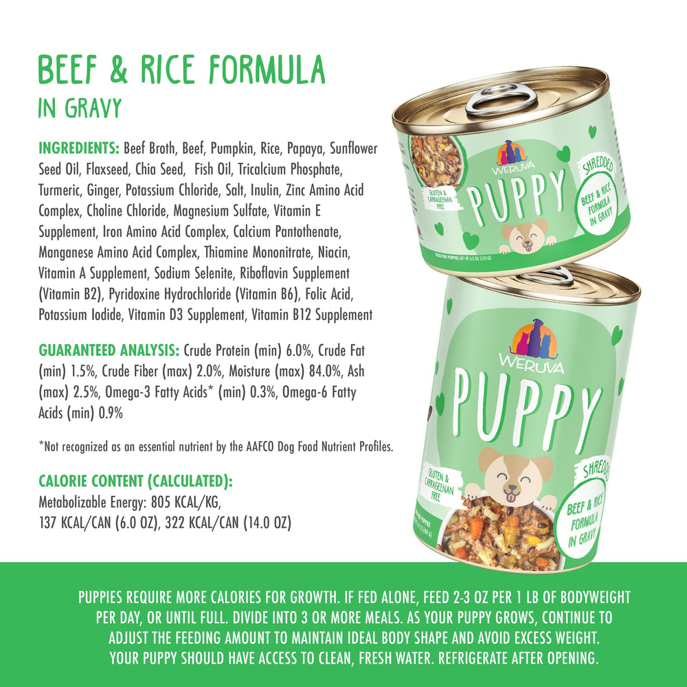 Weruva Puppy serving in bowl, enticing texture ideal for picky eaters.