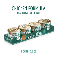 Weruva Senior Cat Food boneless skinless chicken chunks in purée promoting lean protein.