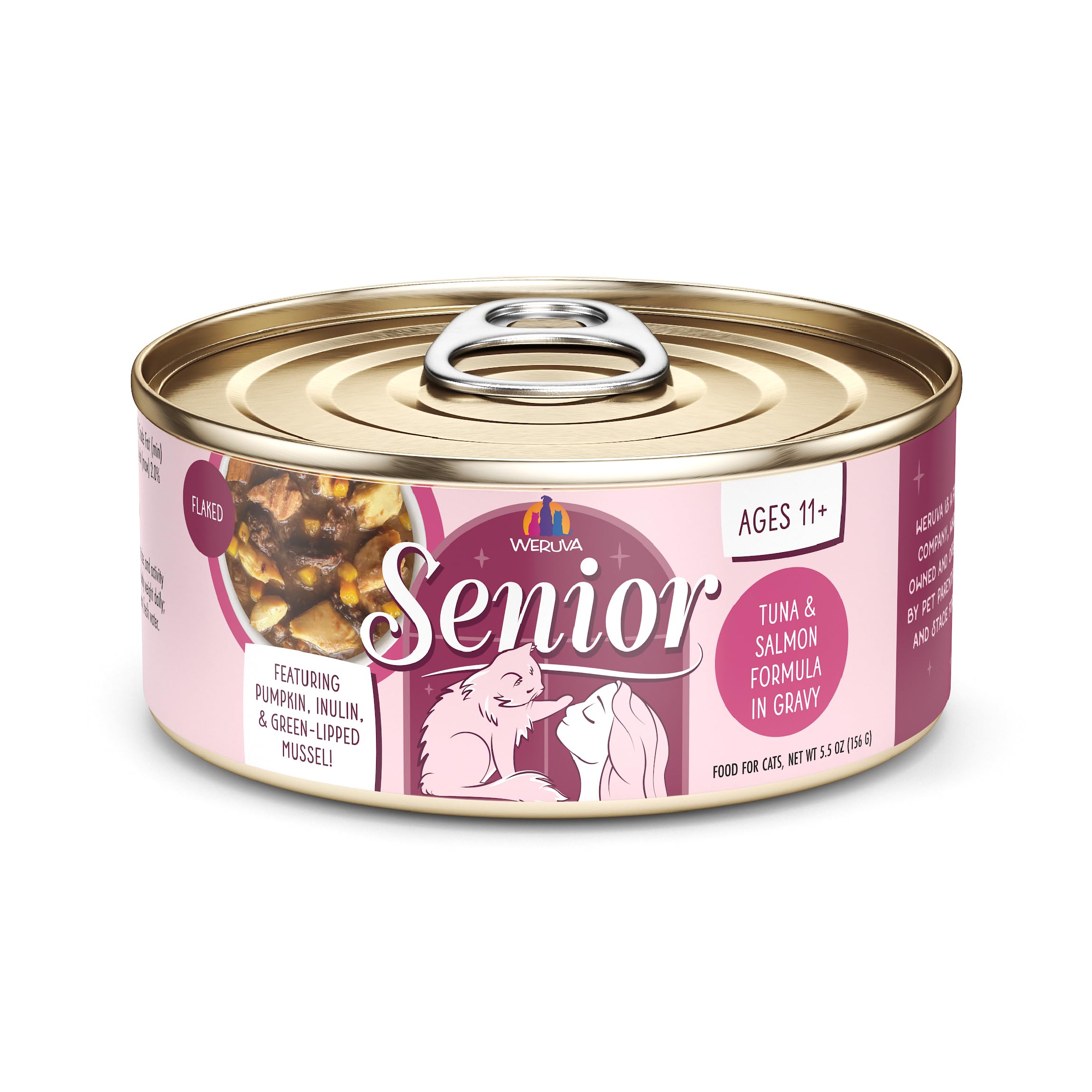 Weruva Senior Cat Food tuna-salmon-gravy can pack eight showing premium proteins