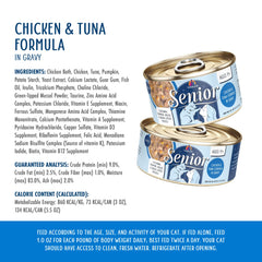 Closeup of chicken, tuna, and pumpkin ingredients in Weruva senior formula