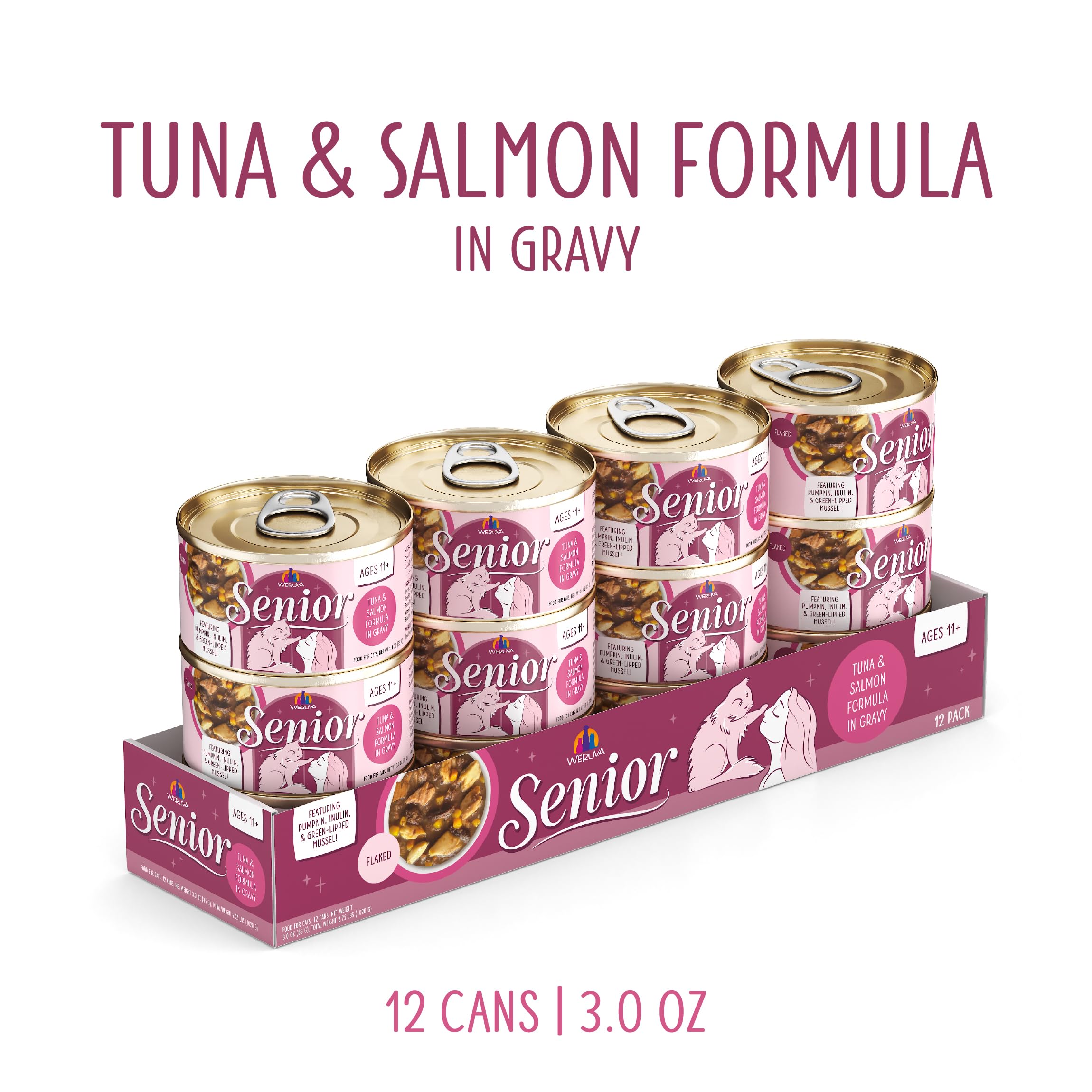 Weruva Senior Cat Food wild-salmon-and-tuna: high-quality proteins support hydration and appetite.