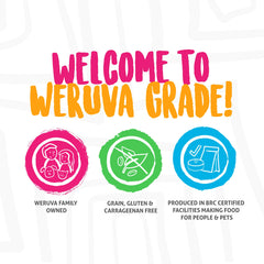 Weruva serving plate presentation, suggesting easy meal times and tasty options.