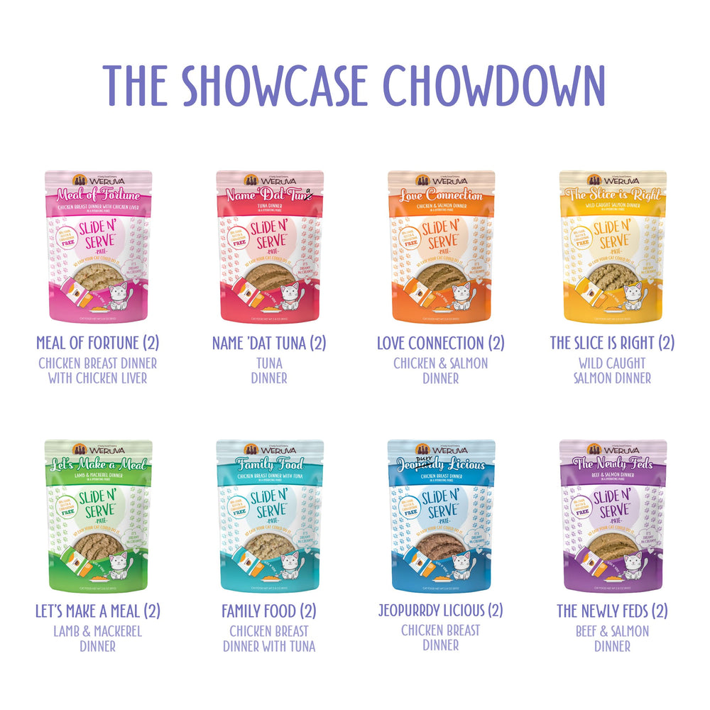 Weruva Slide N' Serve Paté 2.8oz pouch ready-to-serve convenience at home.