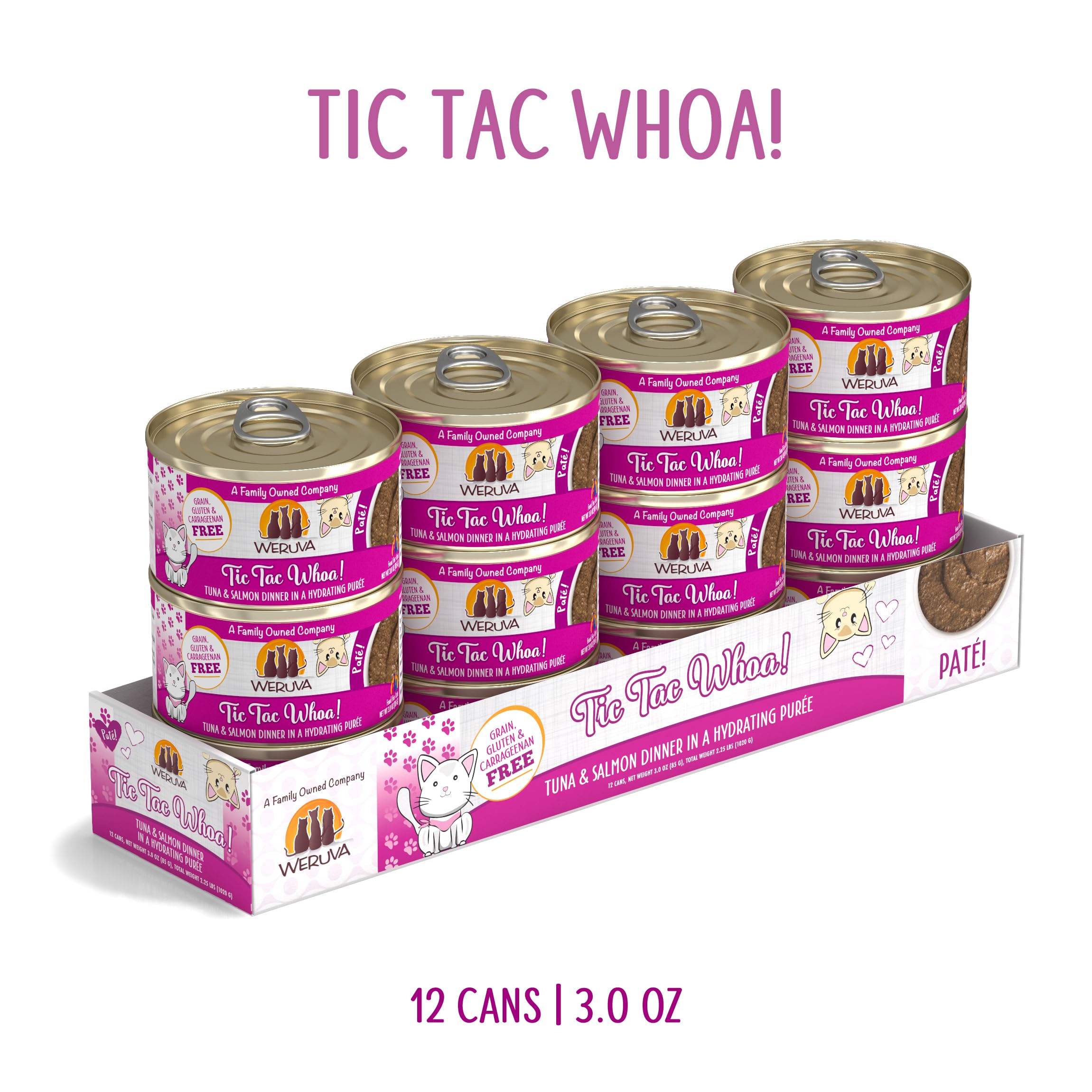 Weruva Tic Tac Whoa 3oz can label highlights high-quality ingredients