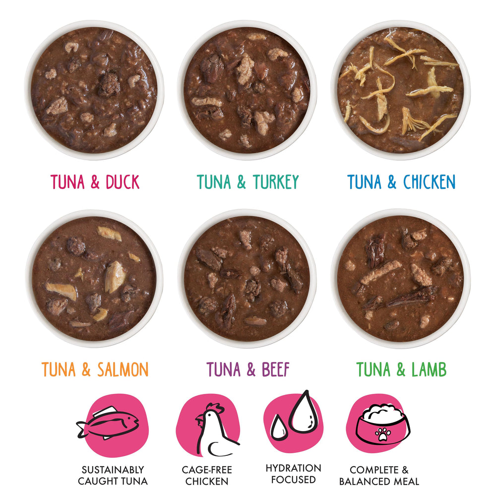 Tickle Me Pinks six seafood dishes in gravy visible in can