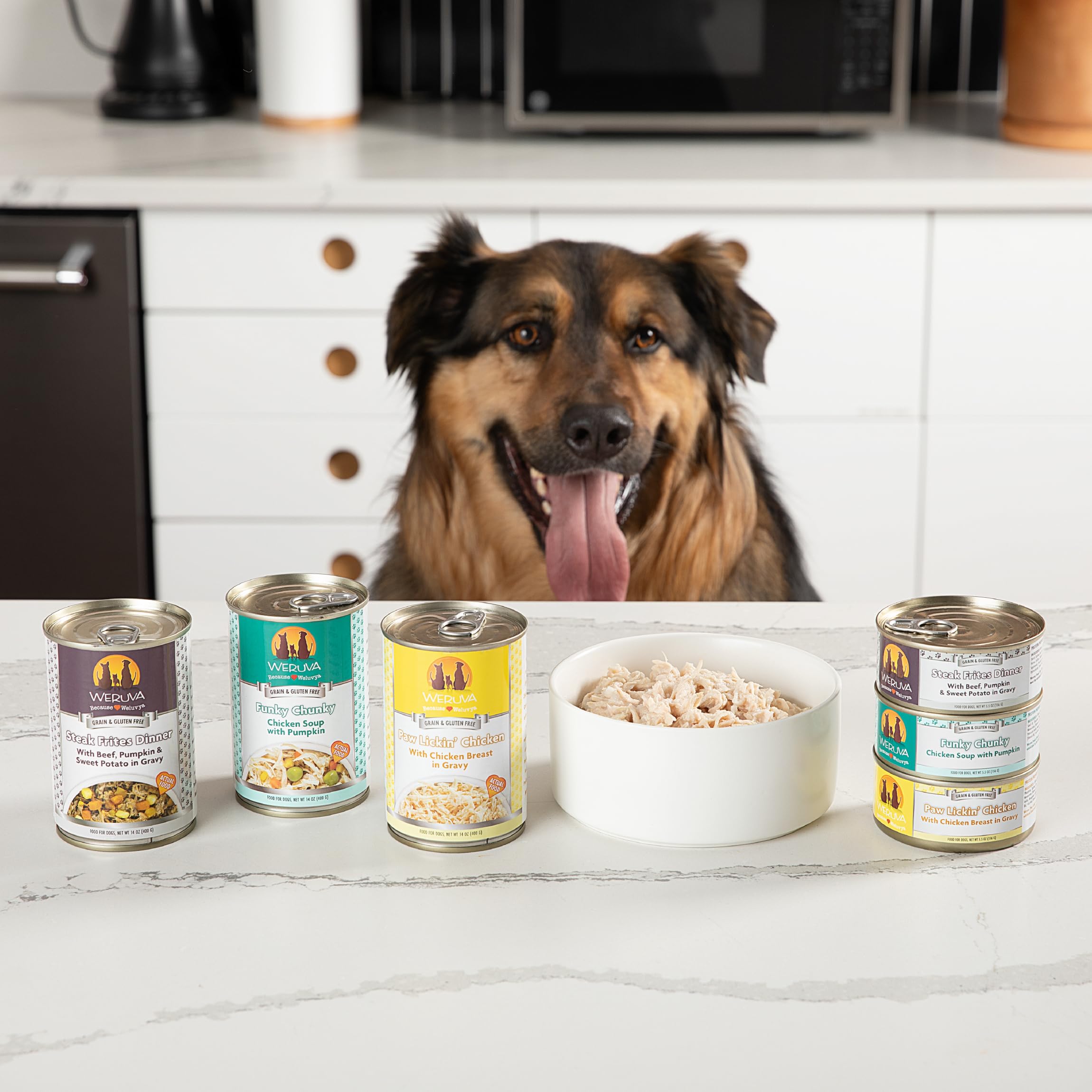 Weruva wet dog food supports hydration and protein in meals.