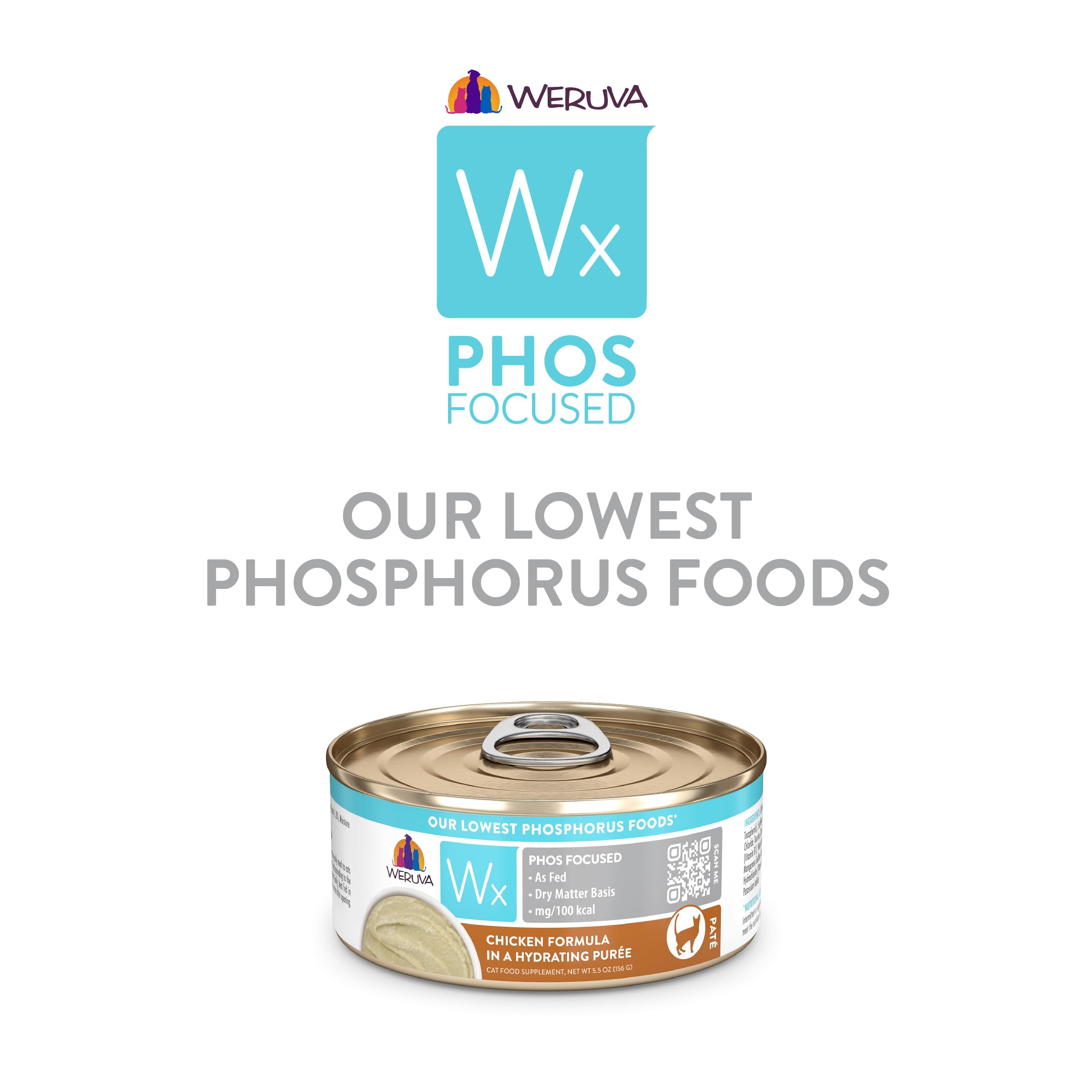 Nutrition panel on Weruva Wx Phos Focused chicken puree highlights protein content