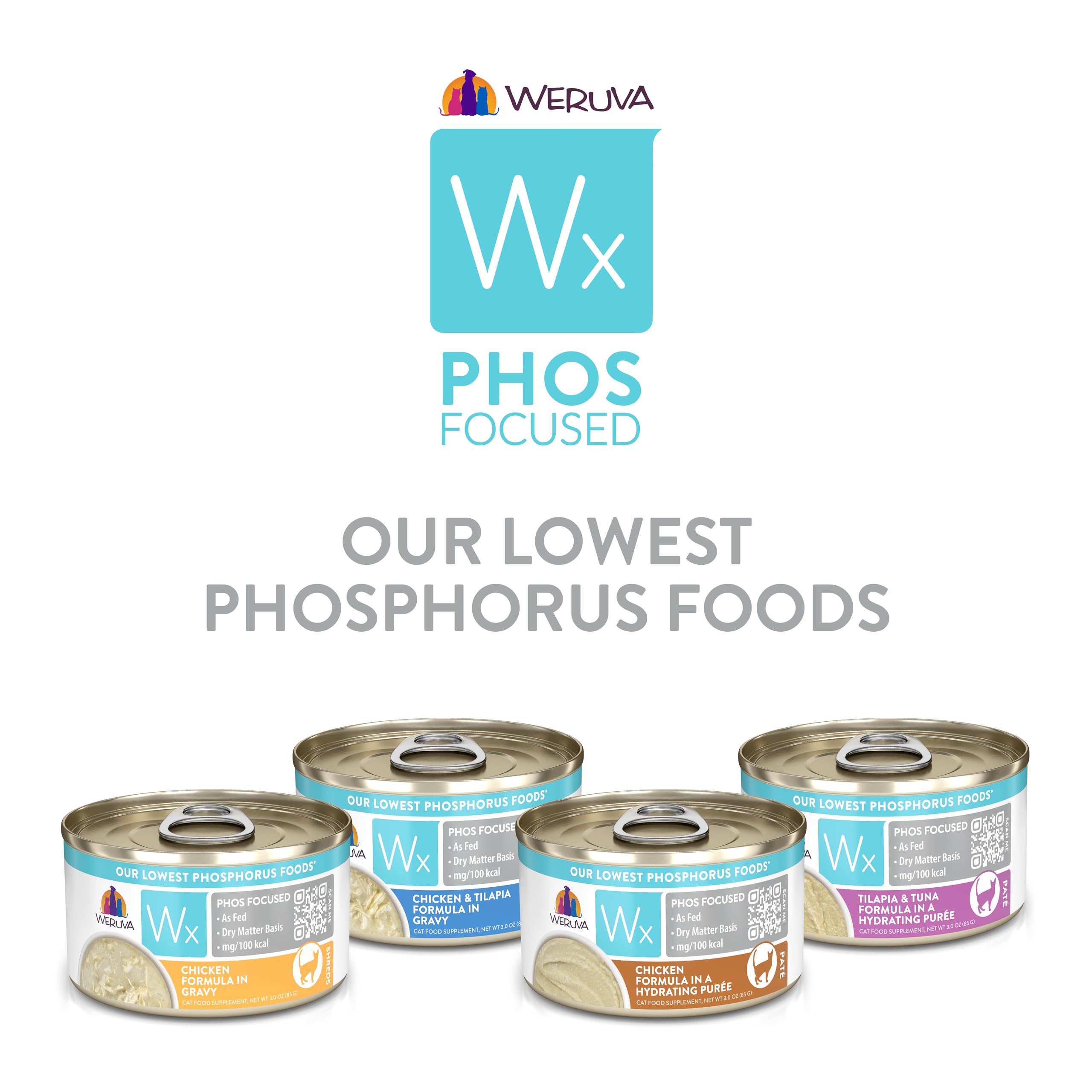 Weruva Wx Phos Focused serving suggestion in bowl, protein-forward and moisture-rich.