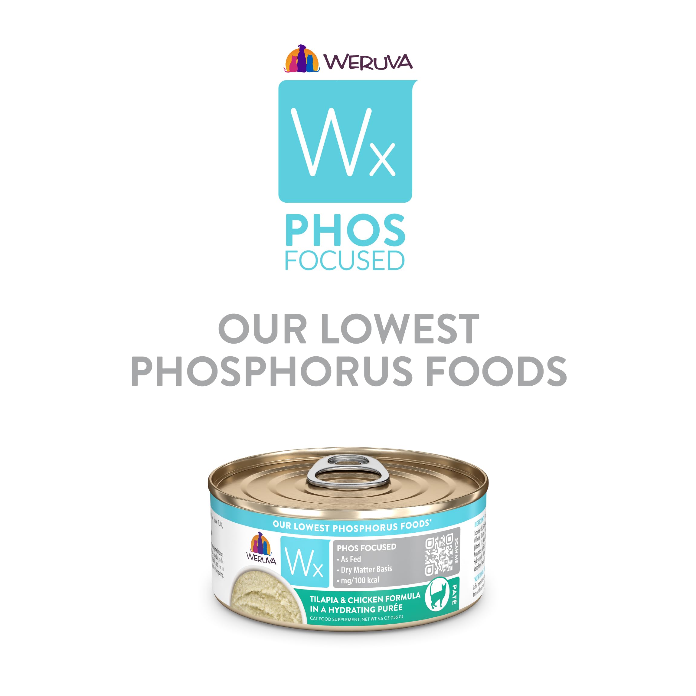 Weruva Wx Phos Focused 5.5oz pack, convenient single-serve puree for cats.