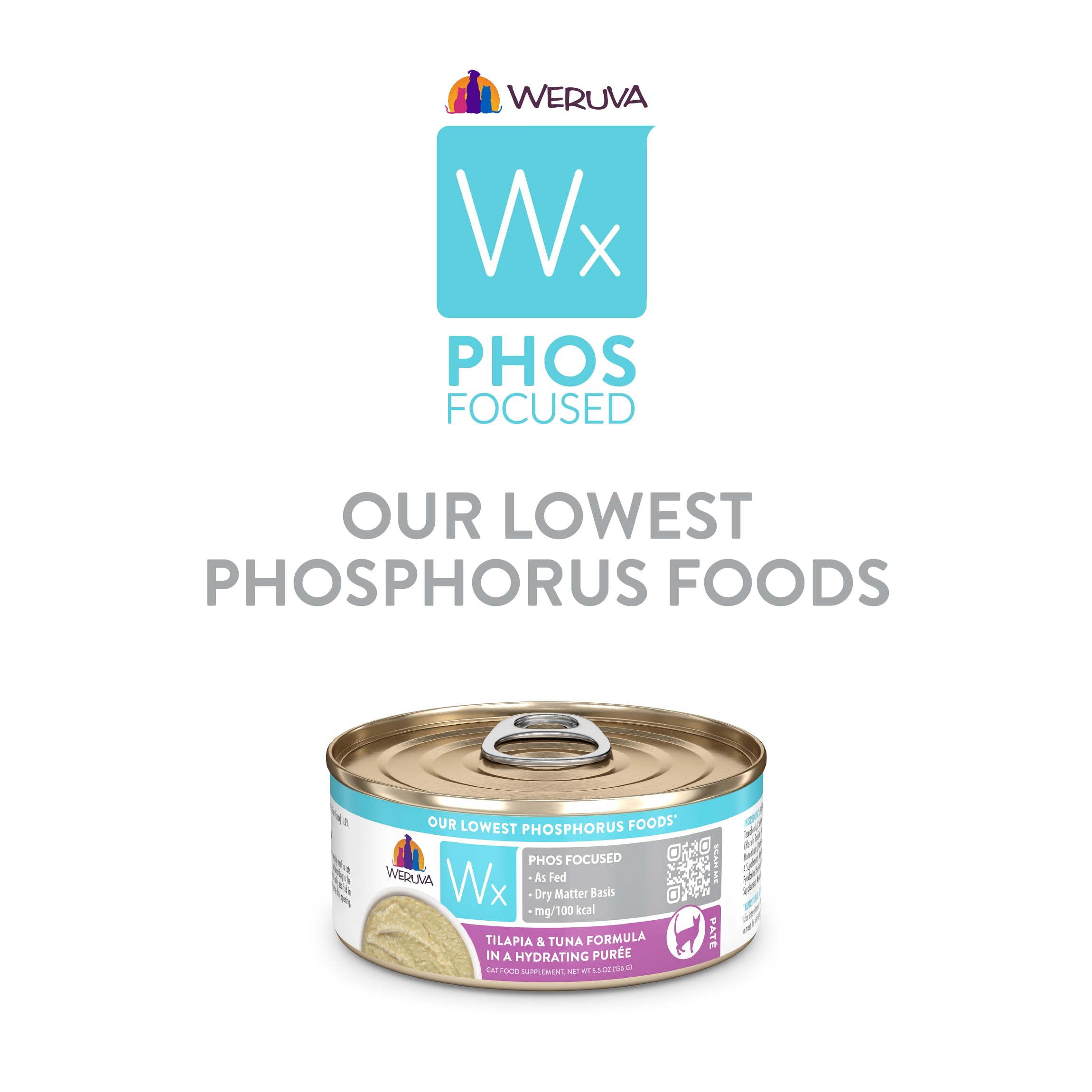 Weruva Wx Phos Focused tilapia-tuna puree packaging, compliant with safety standards