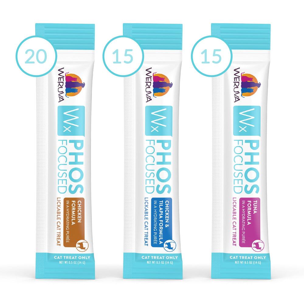 Weruva Wx Phos Focused variety pack 50 tubes, convenient cat treats