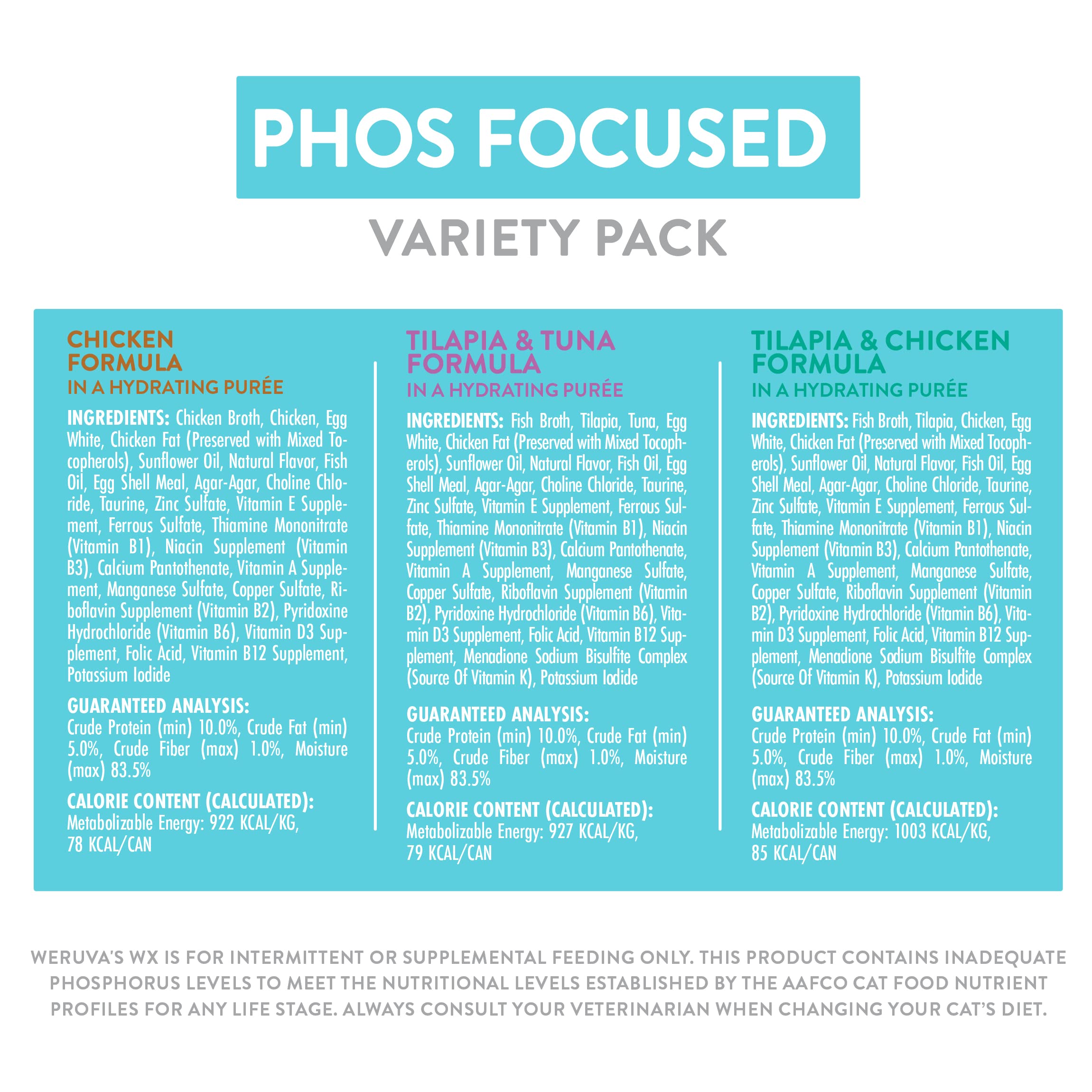 Phosphorus-controlled formula in Weruva WX Phos Focused supports balanced meals.