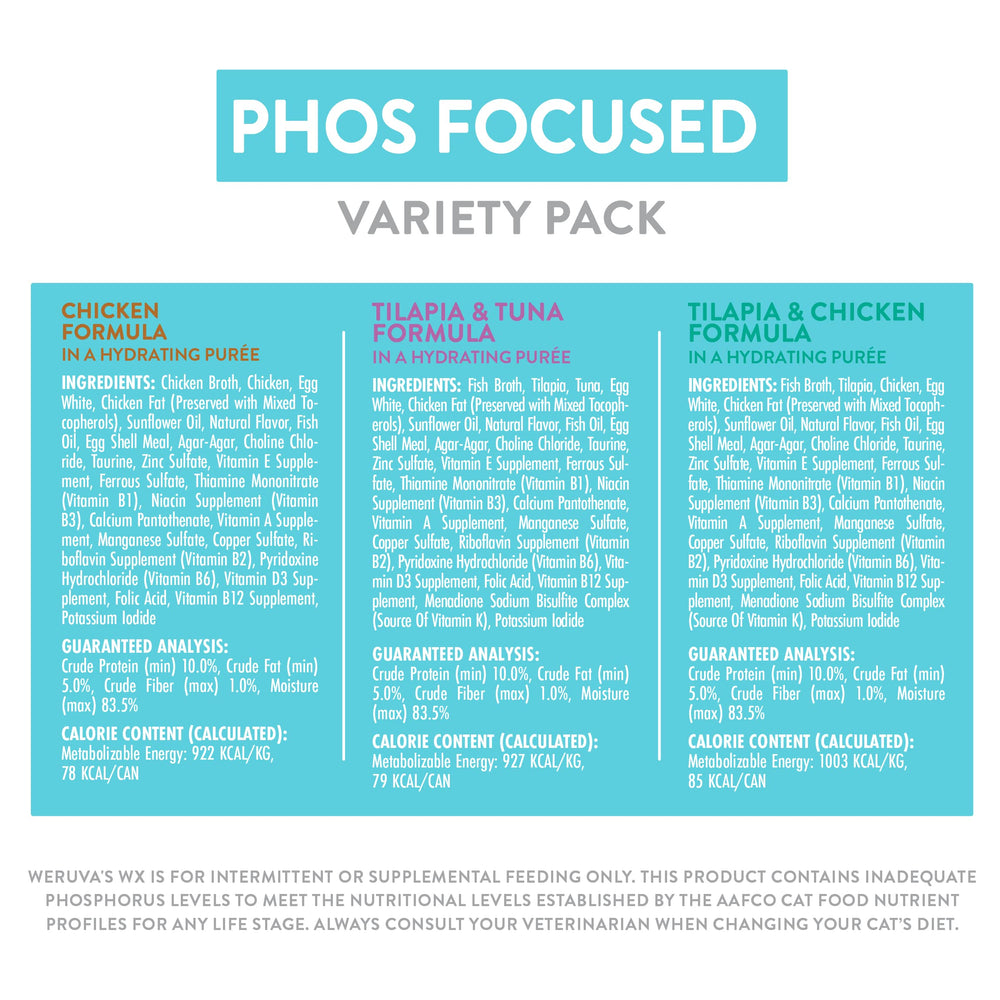 Phosphorus-controlled formula in Weruva WX Phos Focused supports balanced meals.