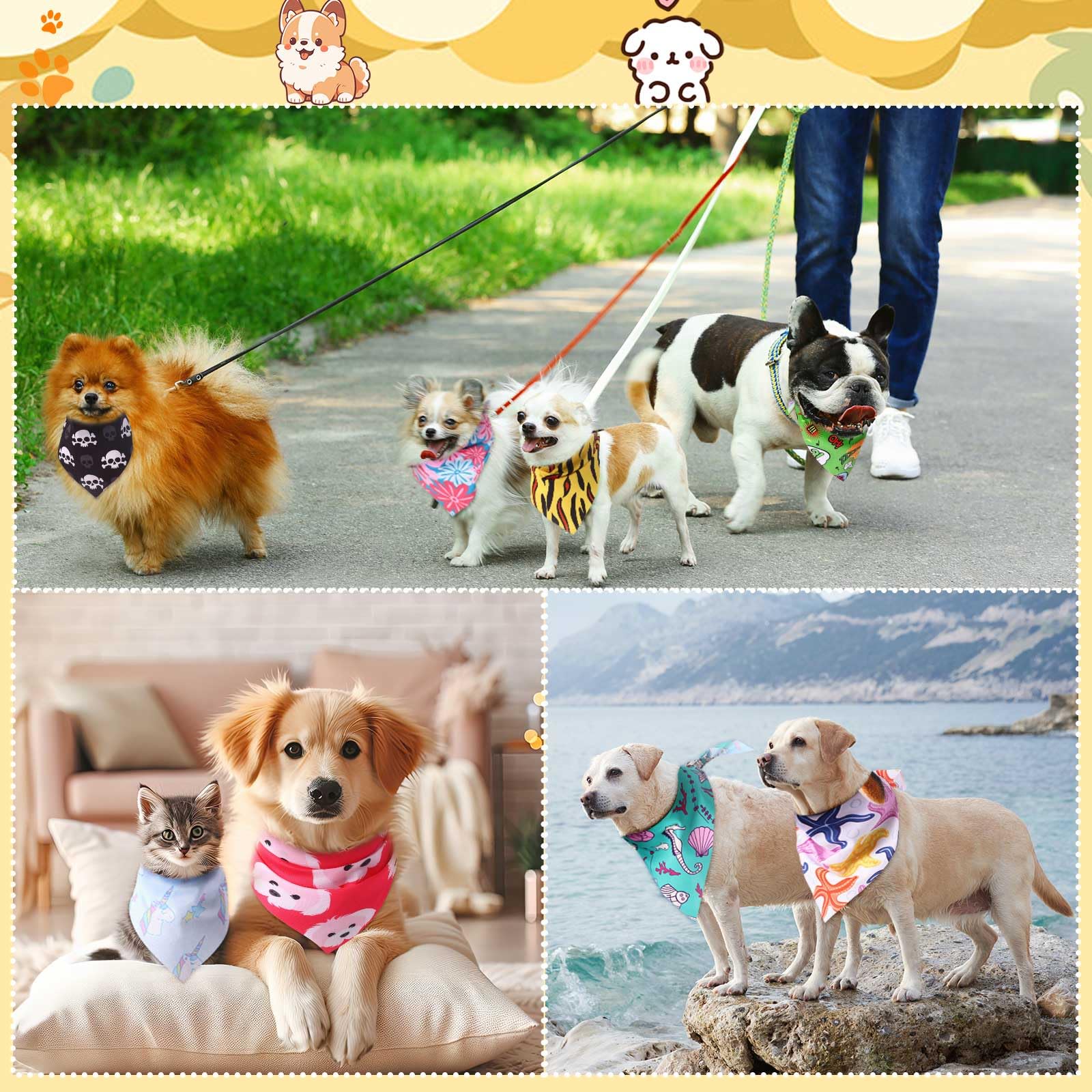 Wesiti dog bandanas varied designs to match personalities and events.