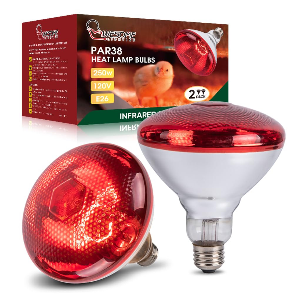 Wesome Lighting 250W PAR38 heat lamp bulb for chicks delivers quick warmth in the brooders.