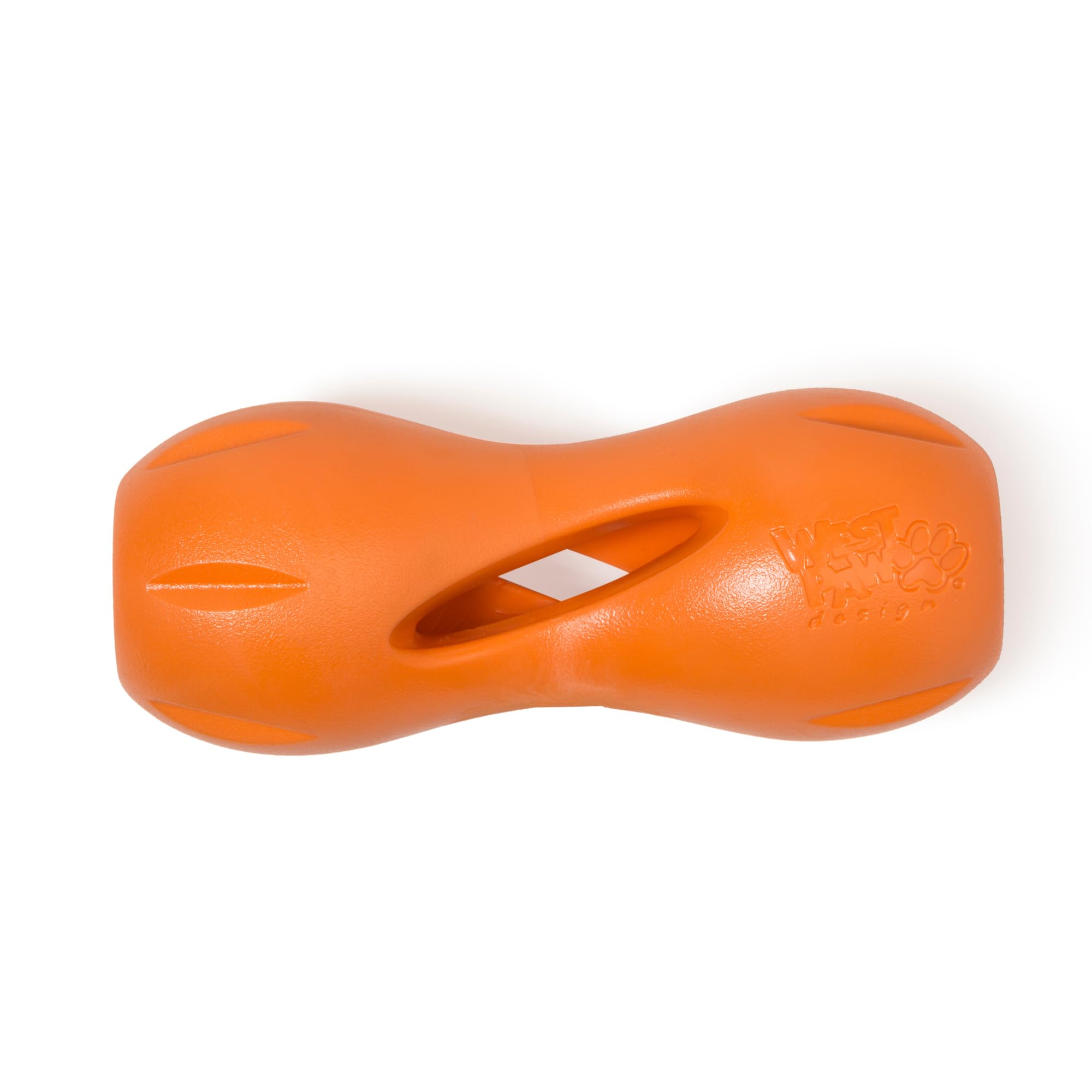 West Paw Qwizl puzzle toy in Tangerine engages dogs with brain games and treats.