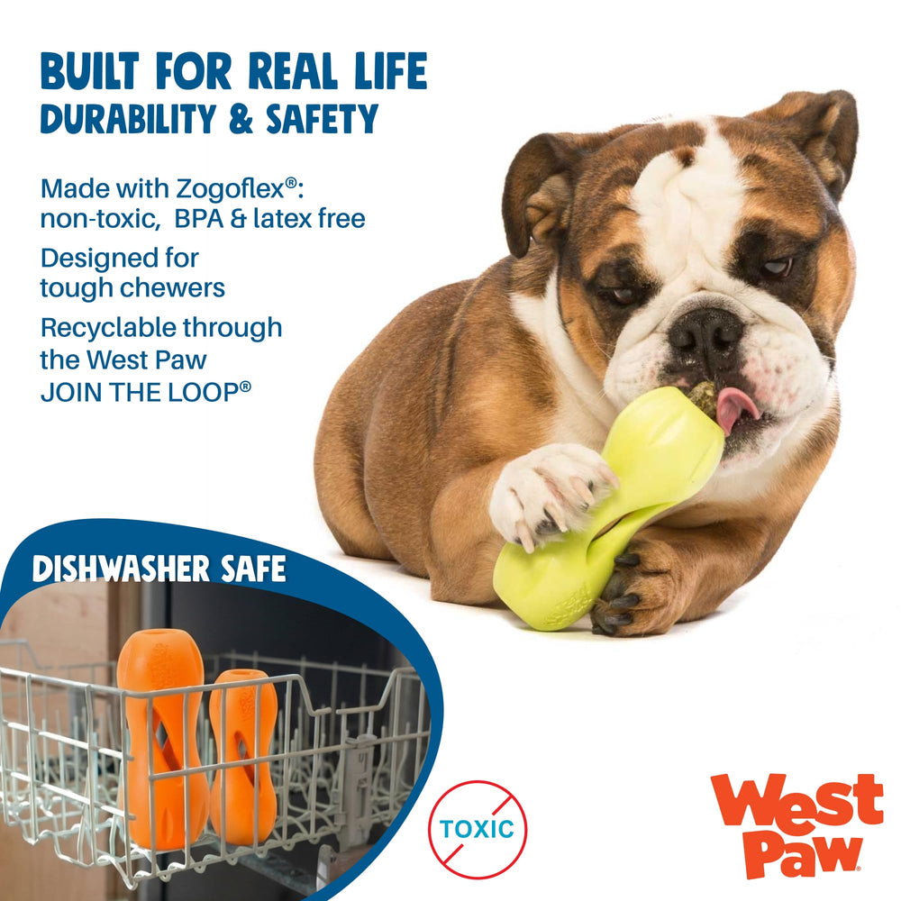 West Paw Qwizl easy-grip grooves support independent play and paw-friendly interaction