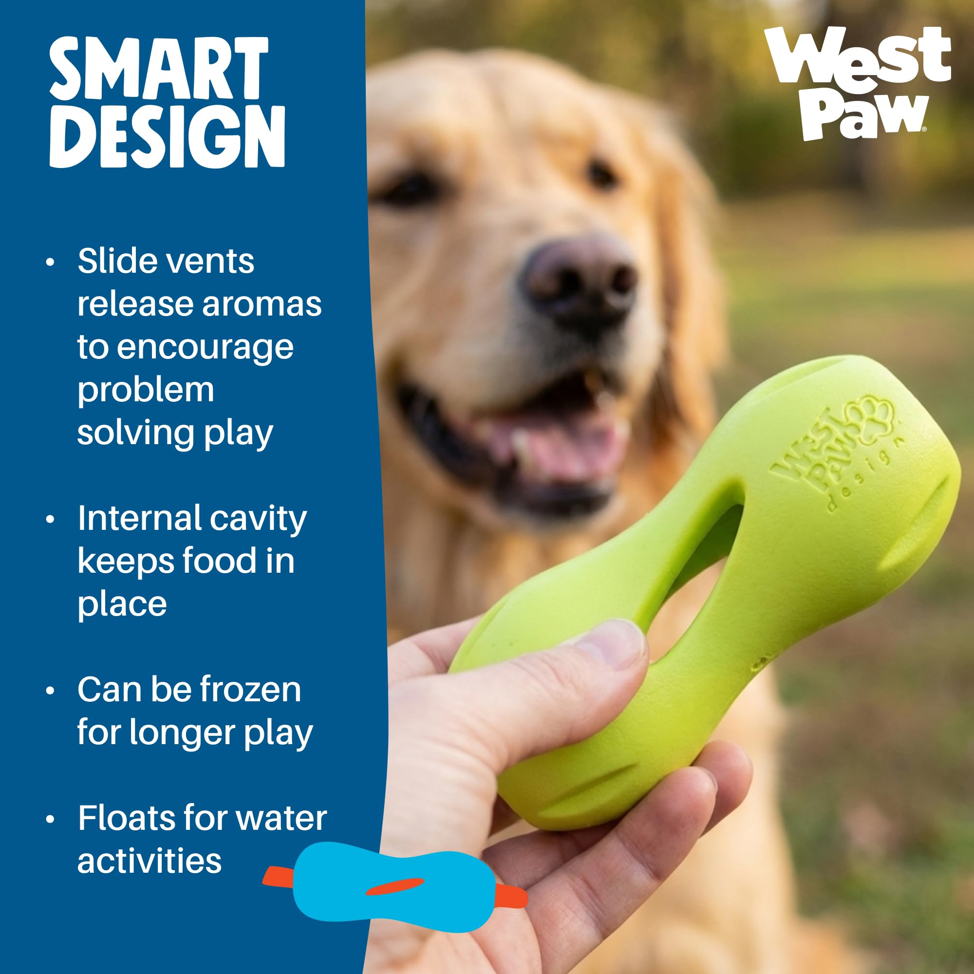 West Paw Qwizl USA-made toy supporting sustainable pet products.