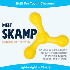 West Paw Skamp hollow squishy core enhances grip for fetch sessions.