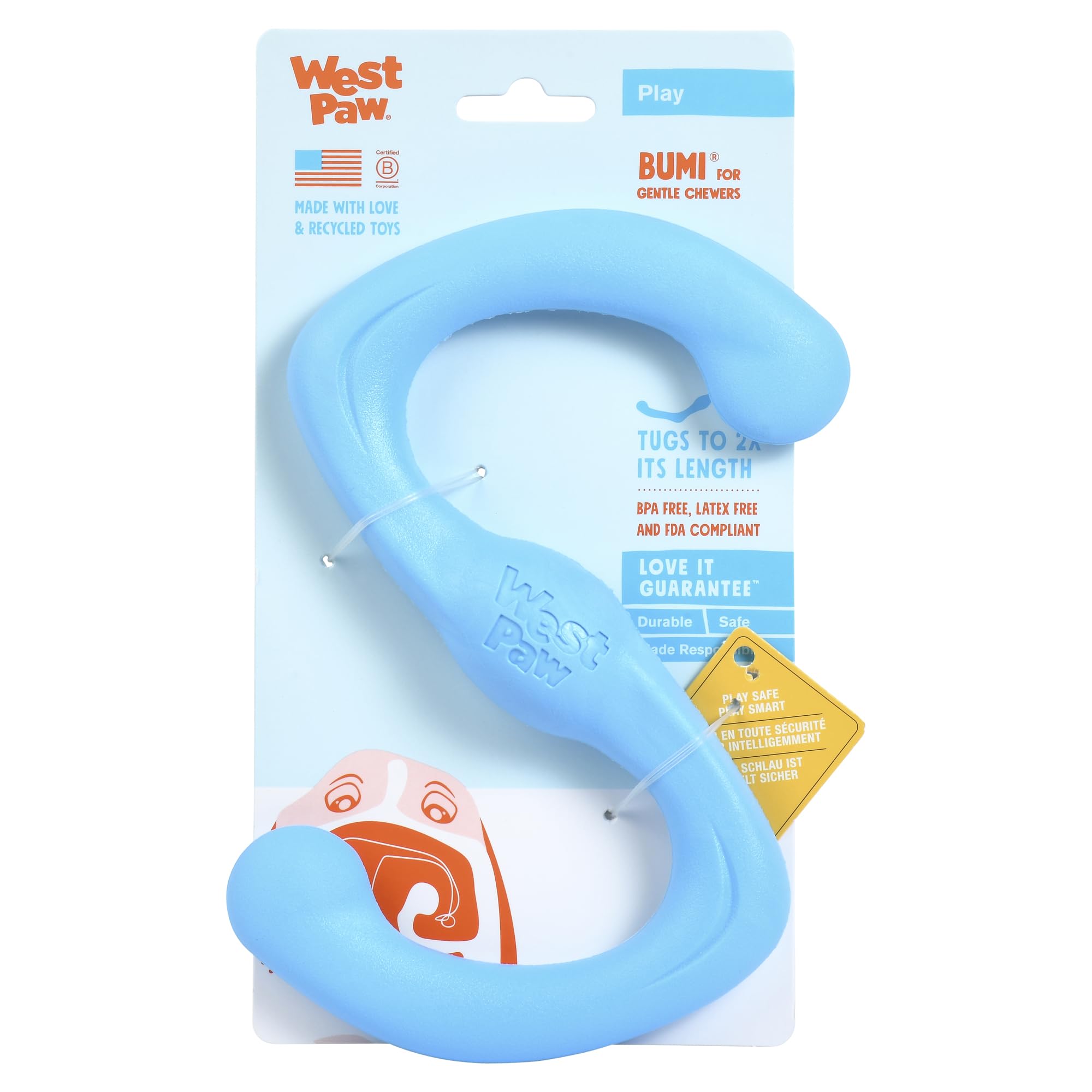 West Paw Zogoflex Bumi dog tug toy used during playtime for lively sessions.