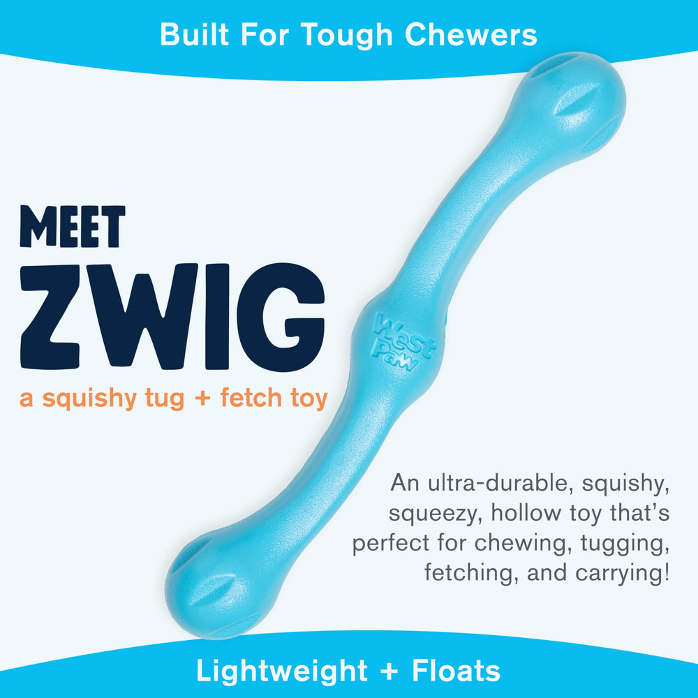 WEST PAW Zogoflex Echo Zwig Squeezy side shot shows hollow center for interactive play.