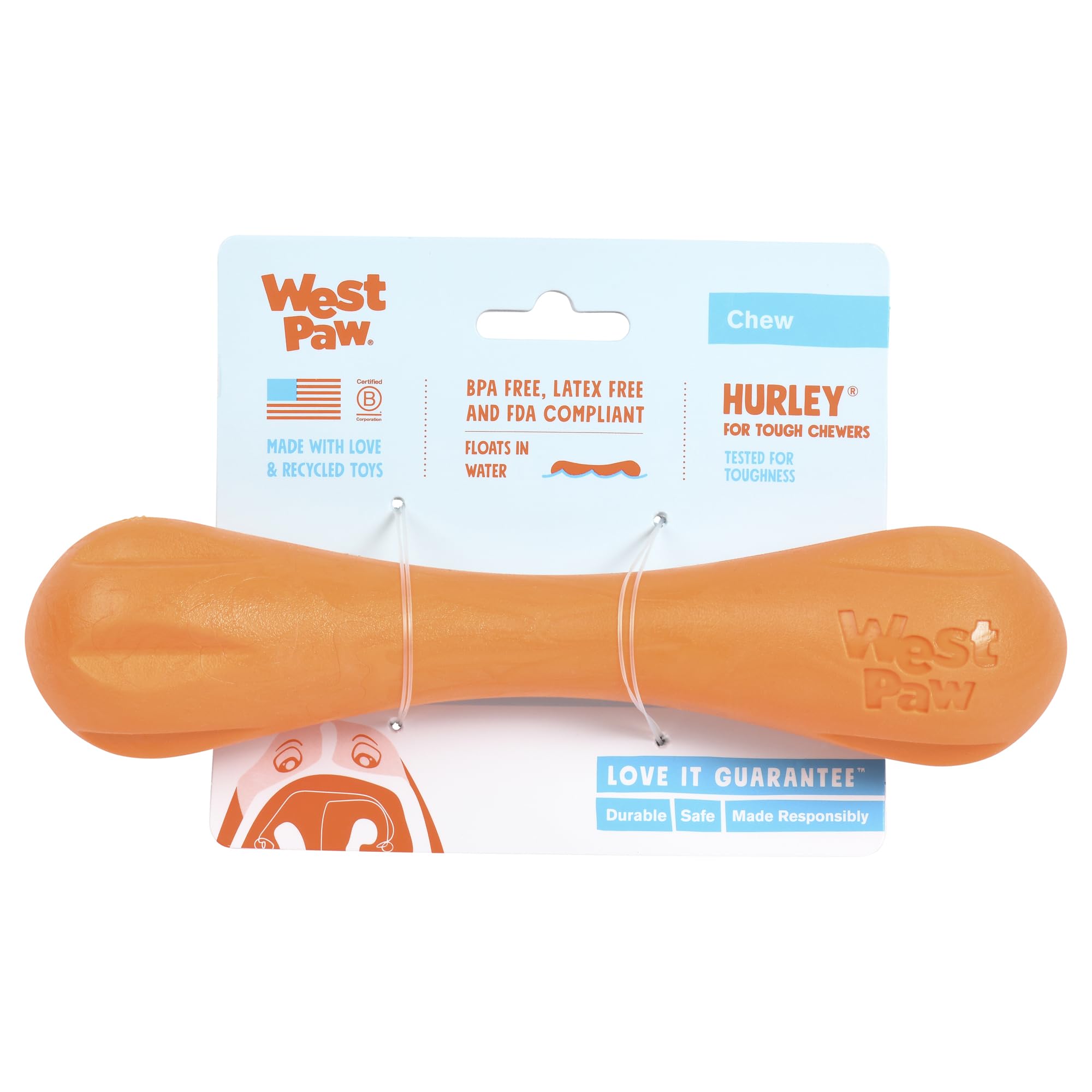 Hurley bone floats, enabling safe fetch and water play.