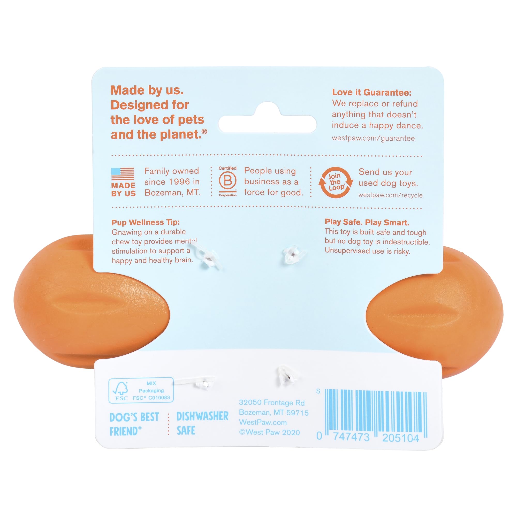 WEST PAW Zogoflex Hurley bright Tangerine color enhances visibility during outdoor play