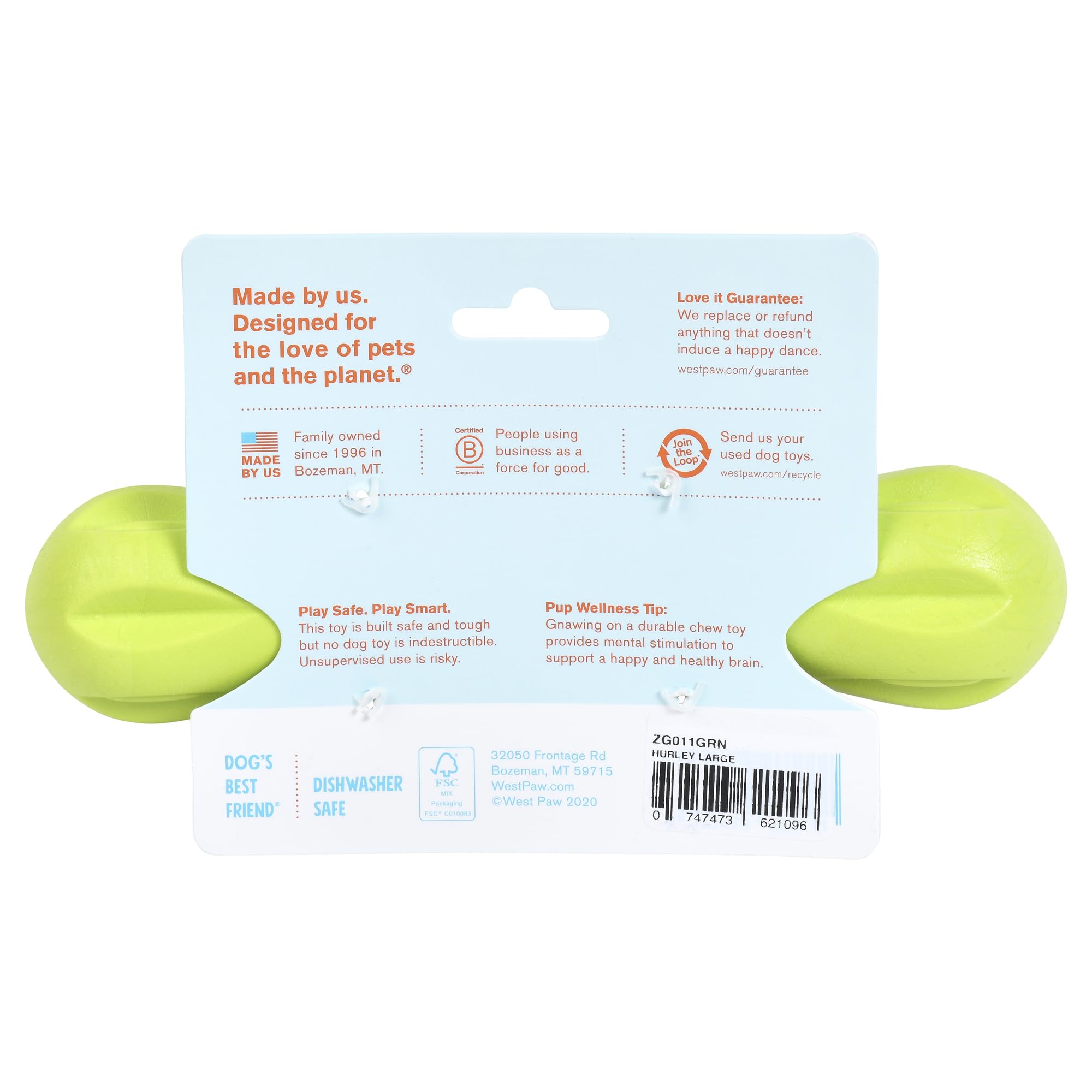 WEST PAW Zogoflex Hurley dishwasher-safe toy for easy cleanup.