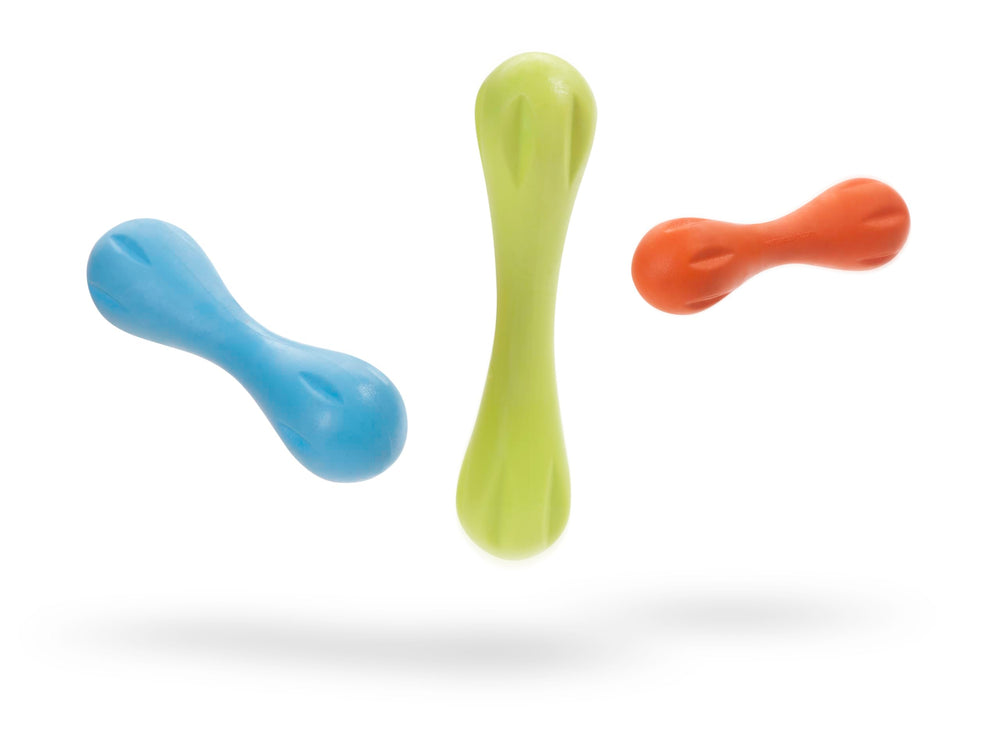West Paw Zogoflex Hurley bone toy offers a safe alternative to sticks for chewing.