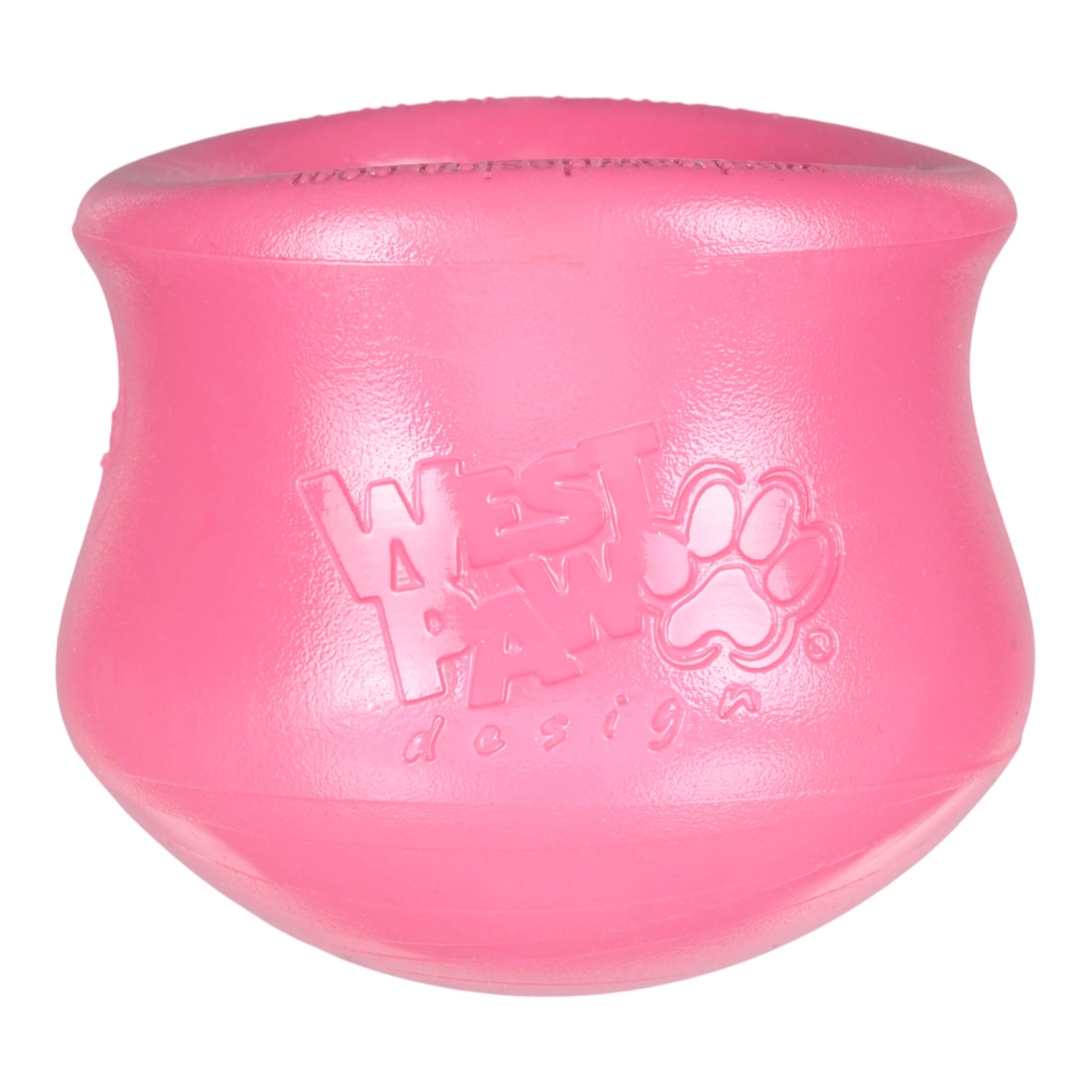 WEST PAW Toppl filled with kibble showing treat-dispensing setup for extended fun.