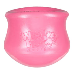WEST PAW Toppl filled with kibble showing treat-dispensing setup for extended fun.