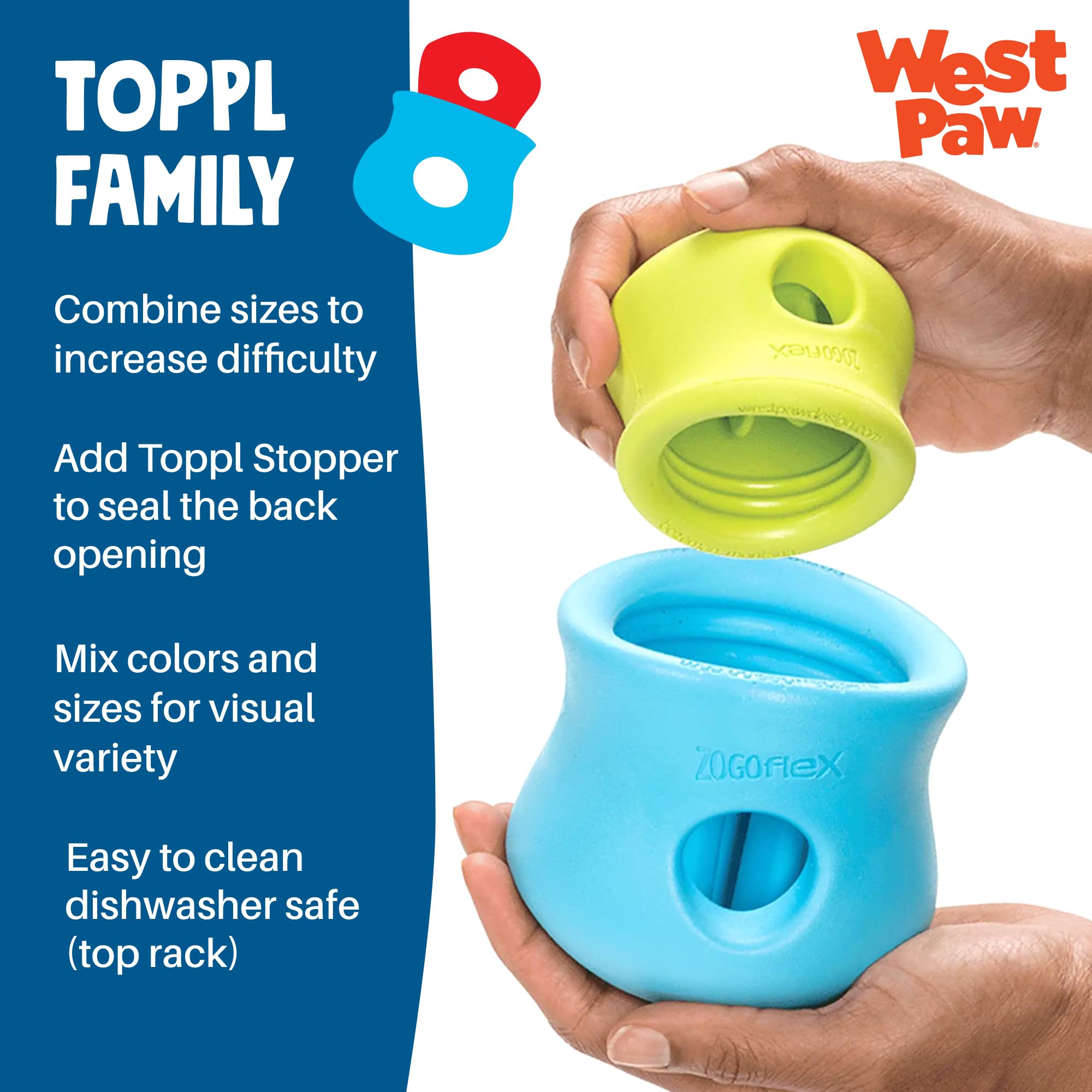 West Paw Zogoflex Toppl USA-made materials highlight eco-friendly design choices.