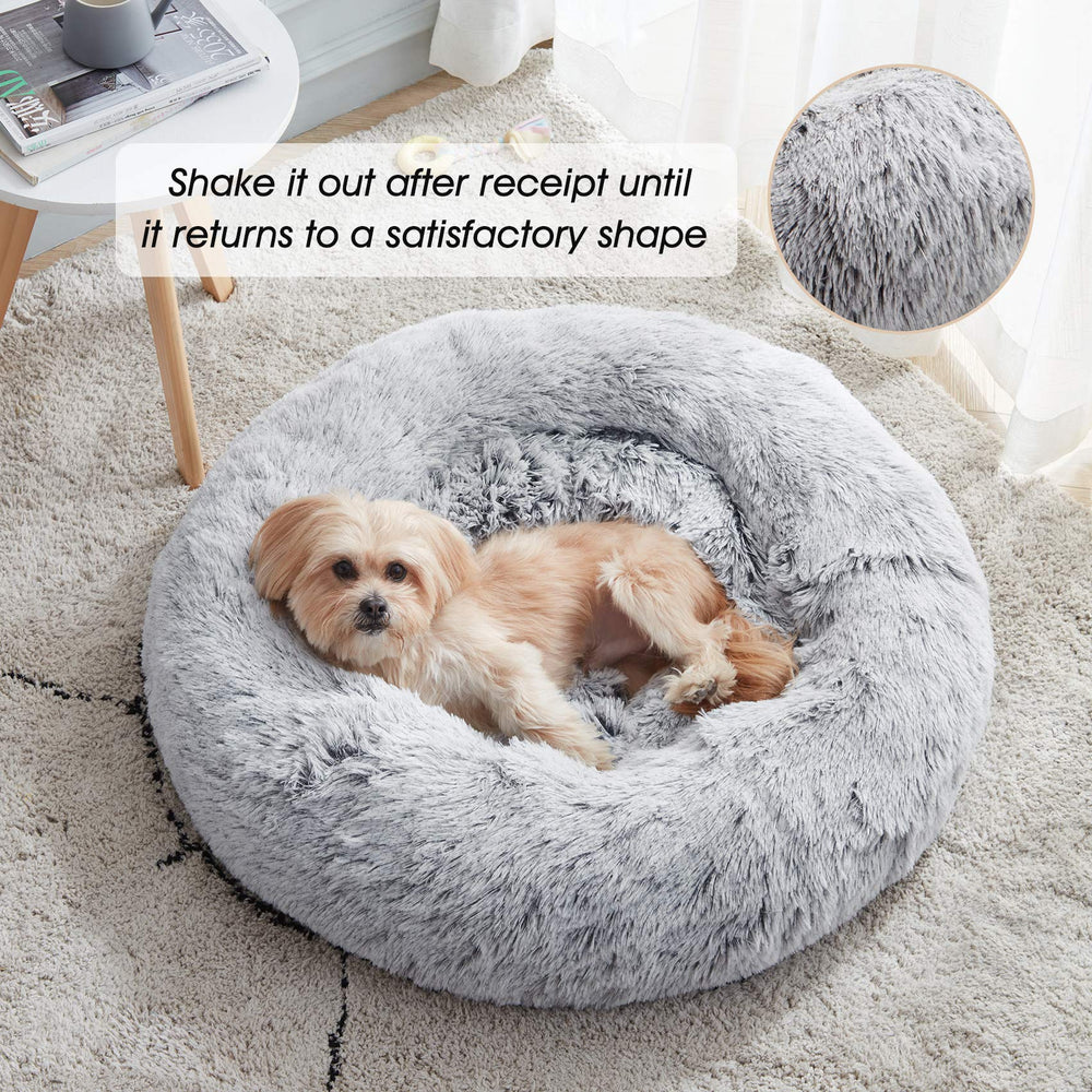 WESTERN HOME WH calming bed close-up shows plush faux fur for restful naps.