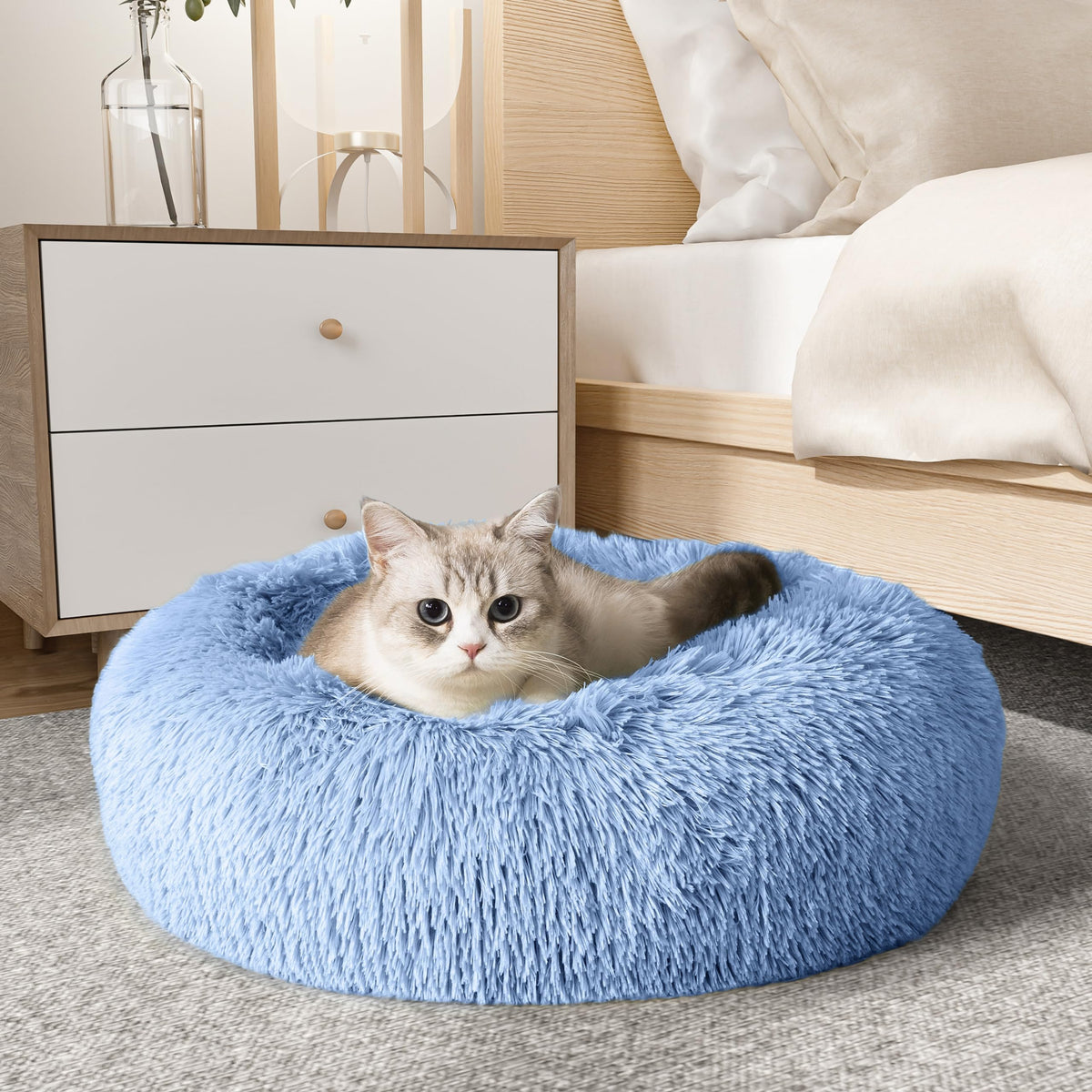 WESTERN HOME WH calming dog bed front view showcasing cozy donut design ideal for curling up